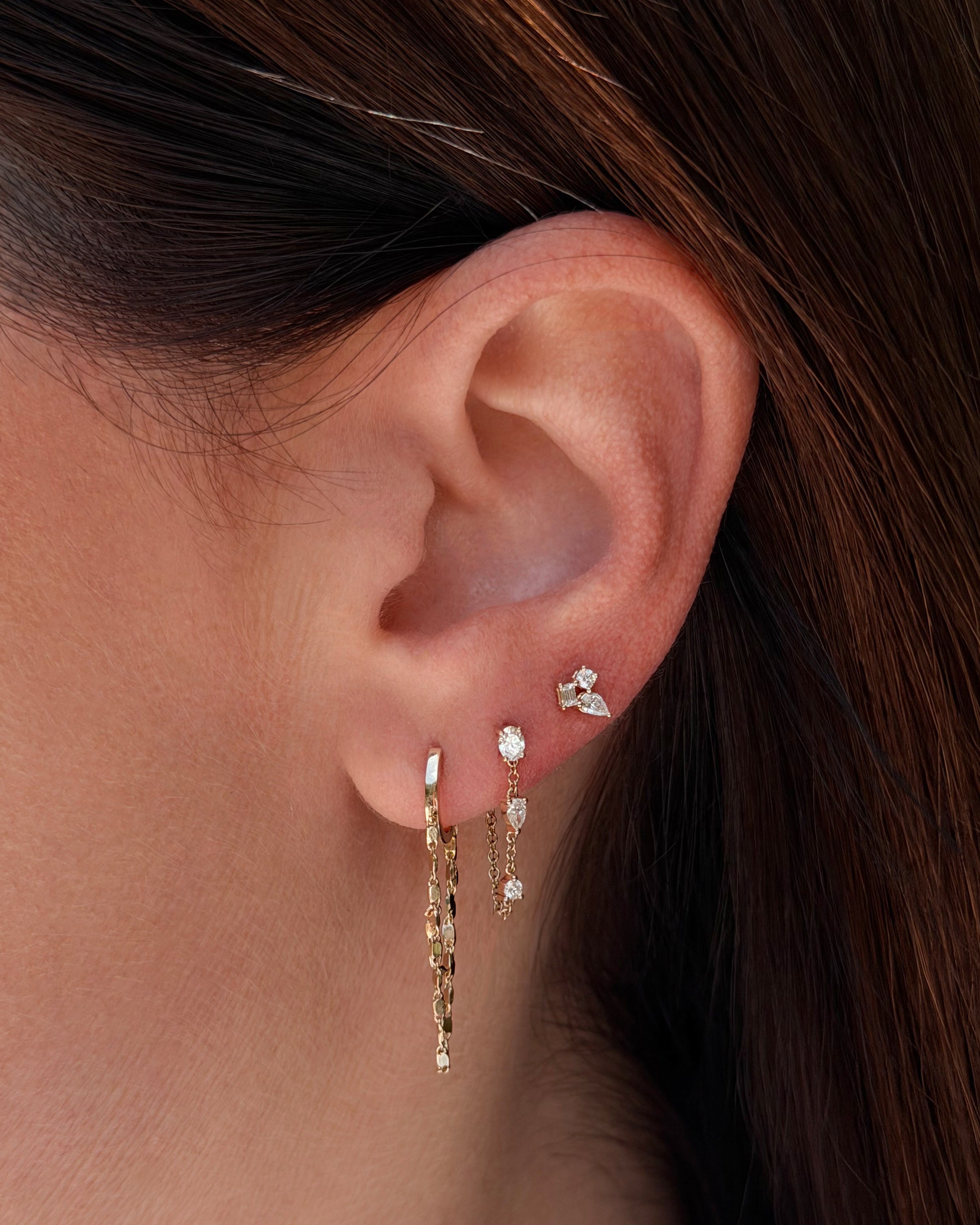 Mini Triple Diamond Cluster Stud Earrings