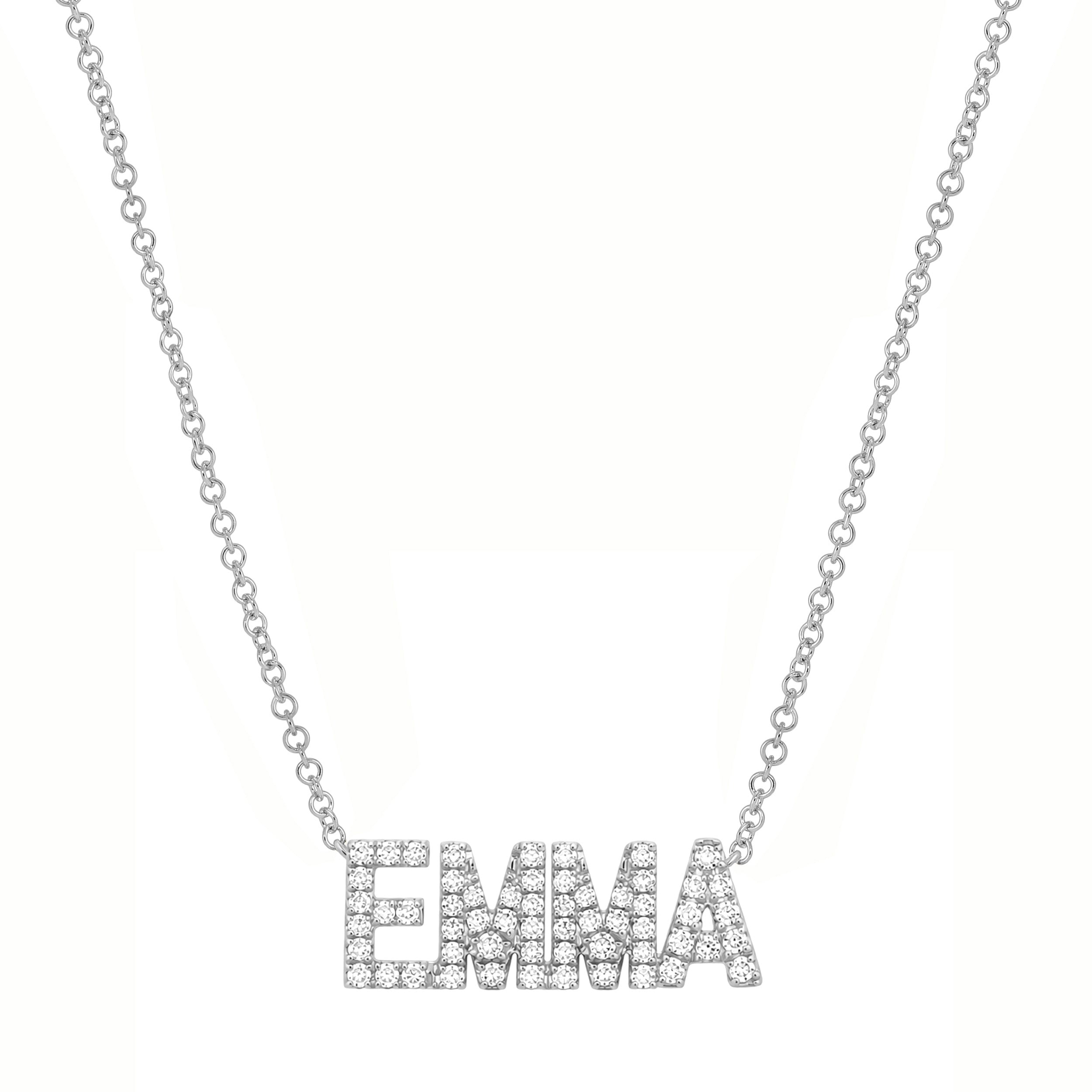 Diamond Block Name Necklace