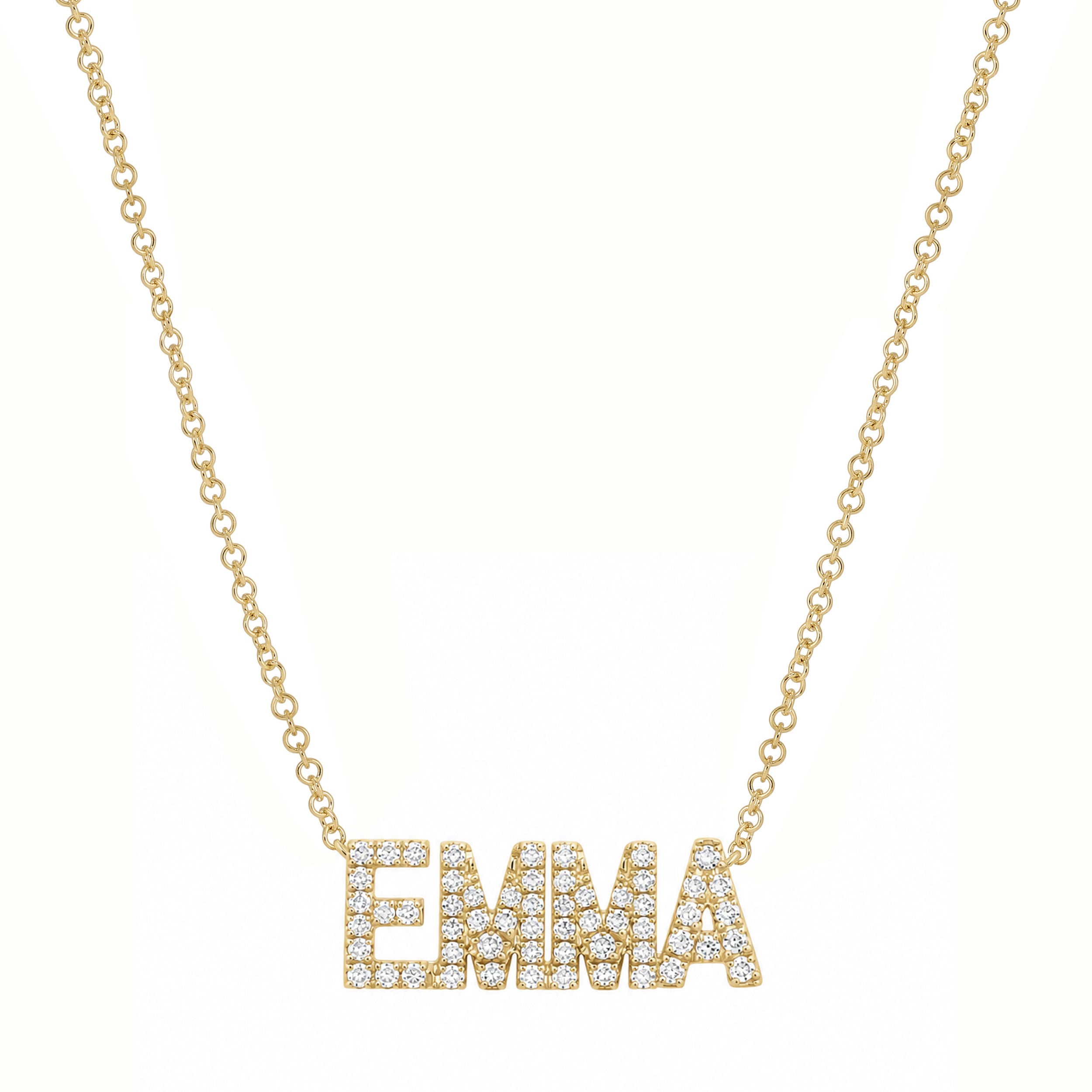 Diamond Block Name Necklace