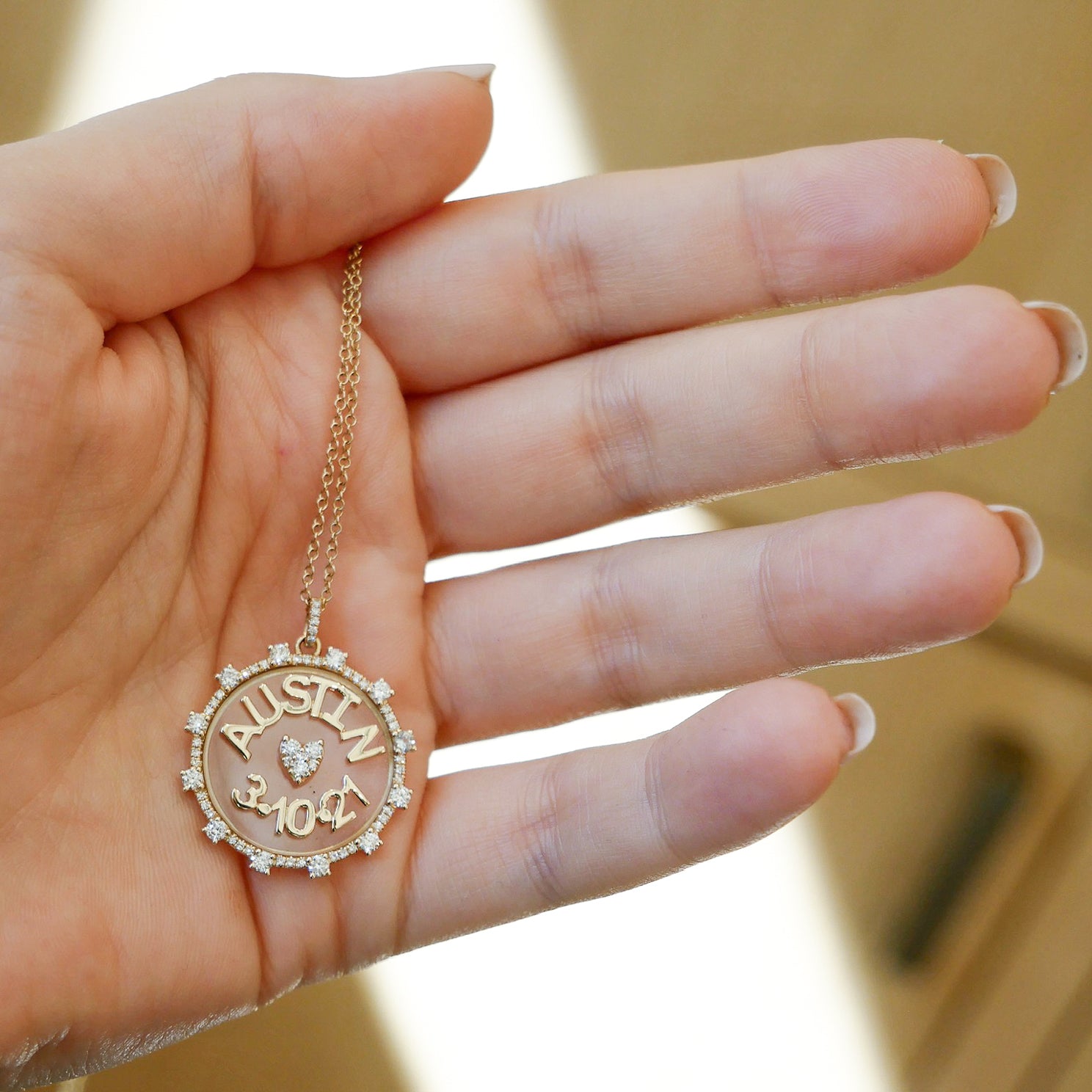 Floating Name Date Necklace 14k Gold EF Collection — EF