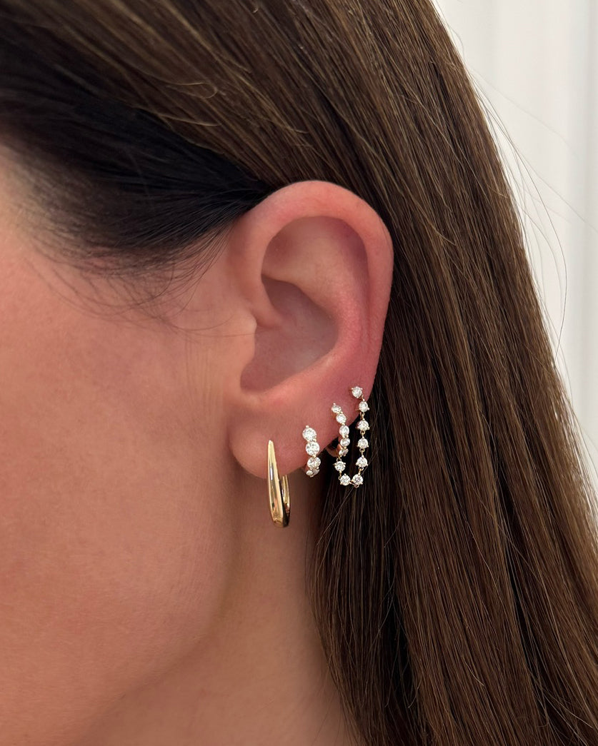 Jumbo Diamond Mini Huggie and Prong Set Chain Stud Earring