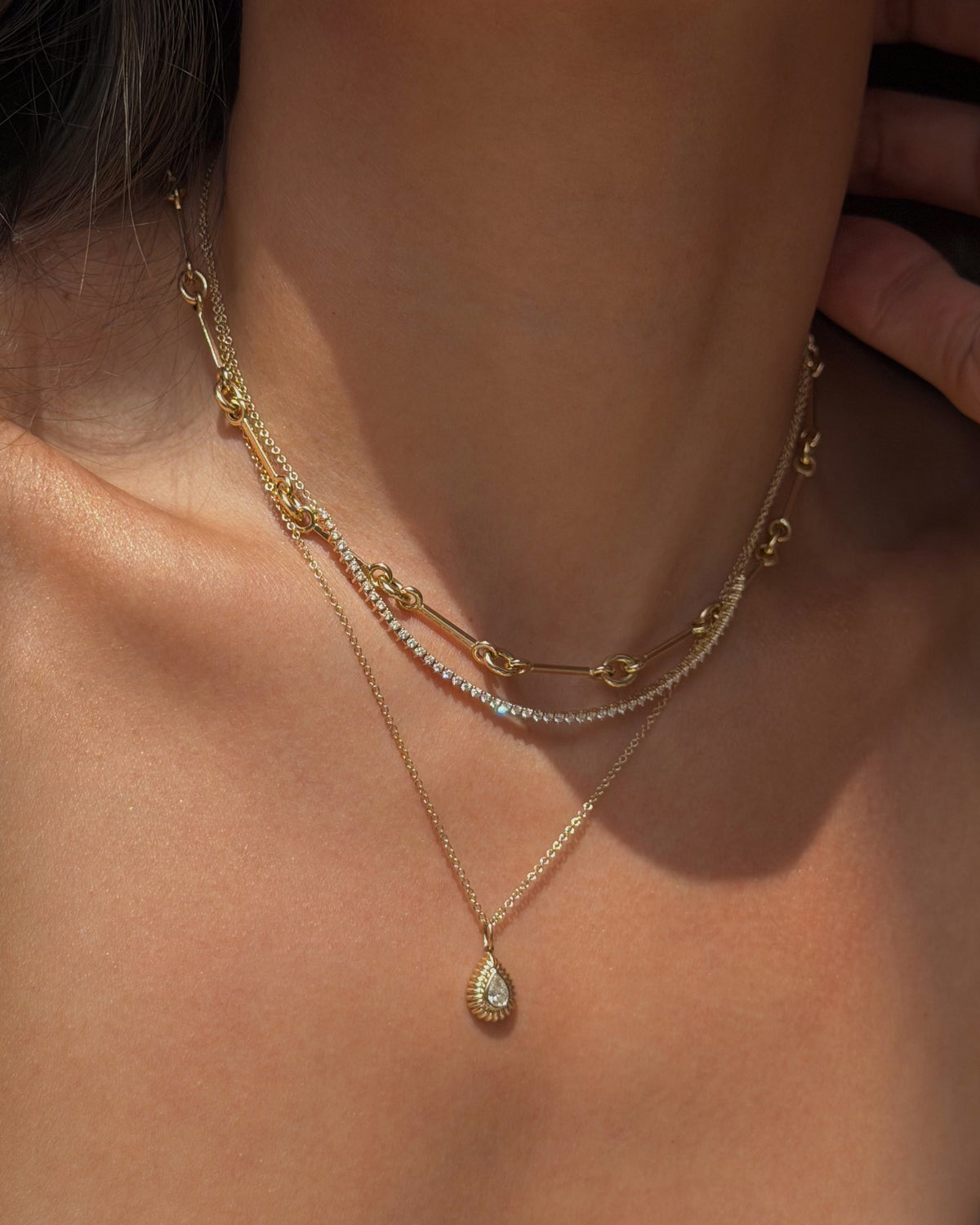 Fluted Pear Diamond Necklace