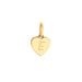 Gold Heart Necklace Charm in 14k yellow gold with script engraving of initial E