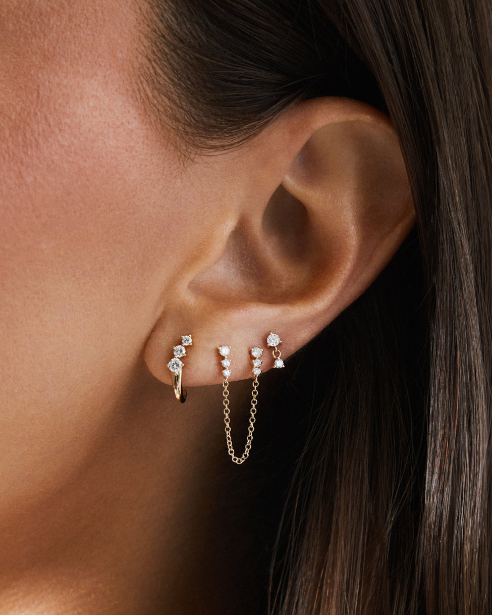 Graduated Diamond Double Chain Stud Earring