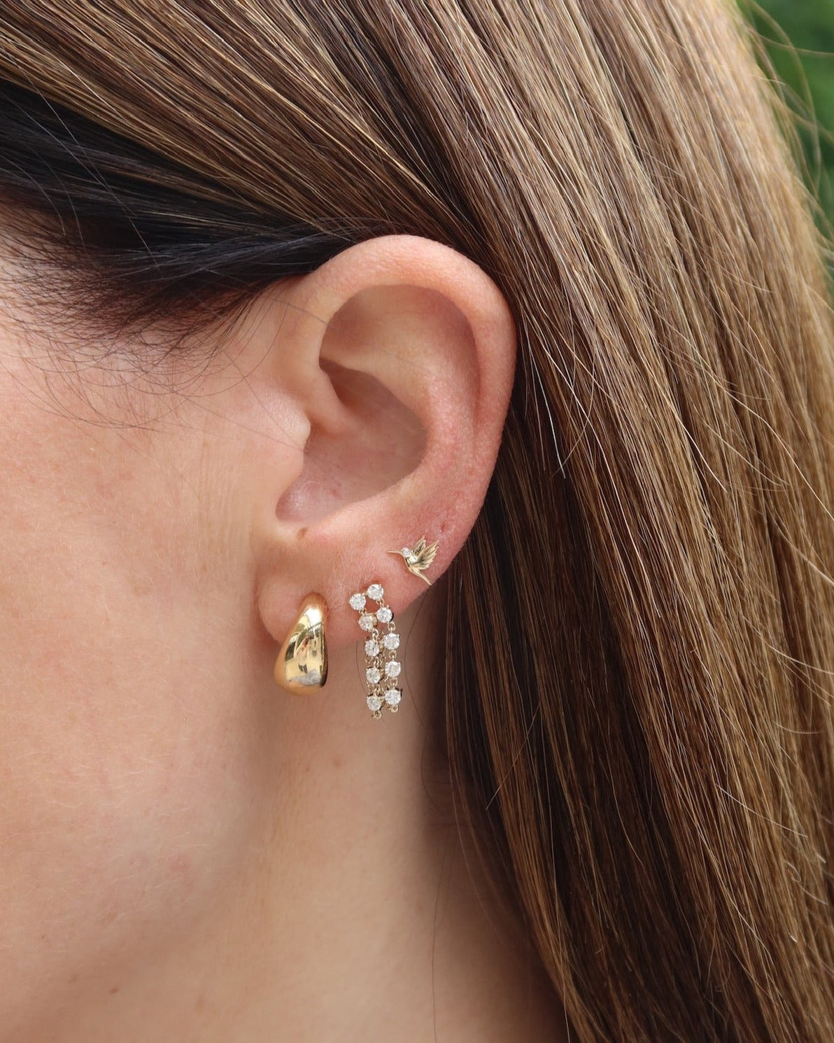 Double Multi Diamond Chain Stud Earring