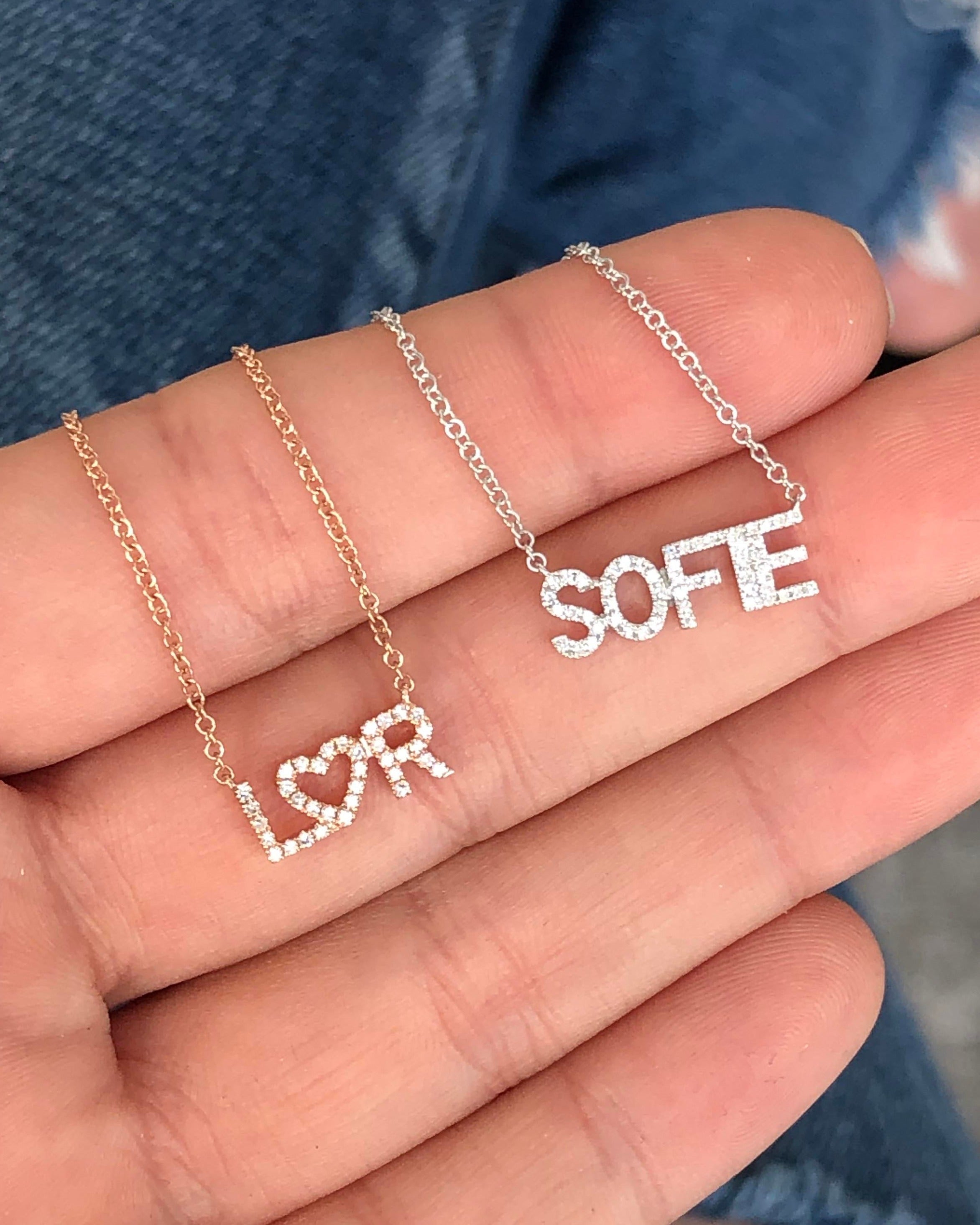 Diamond Block Name Necklace