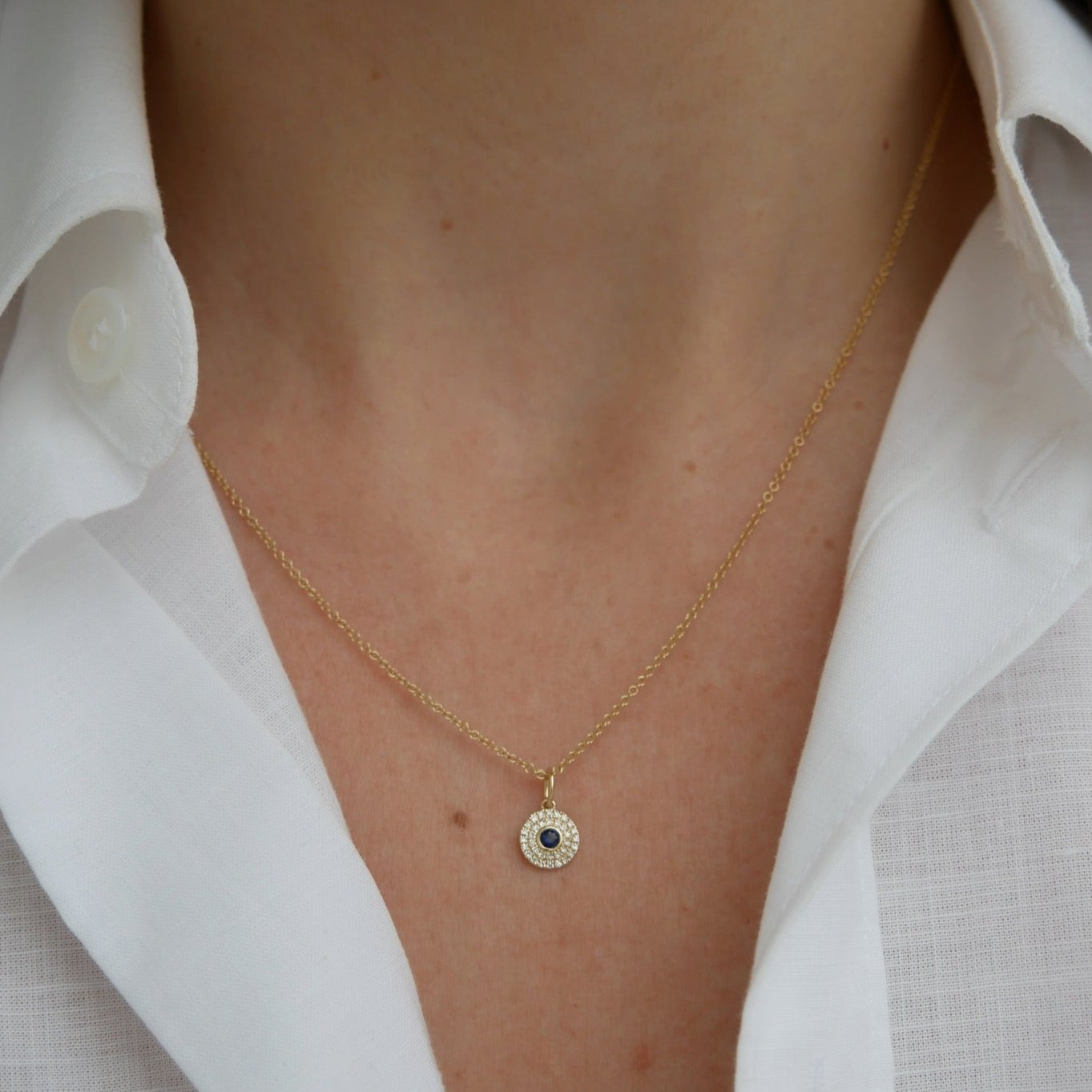 Diamond & Round Blue Sapphire Gem Necklace
