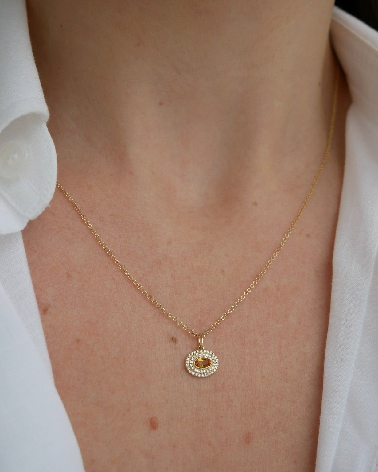 Diamond & Oval Citrine Gem Necklace