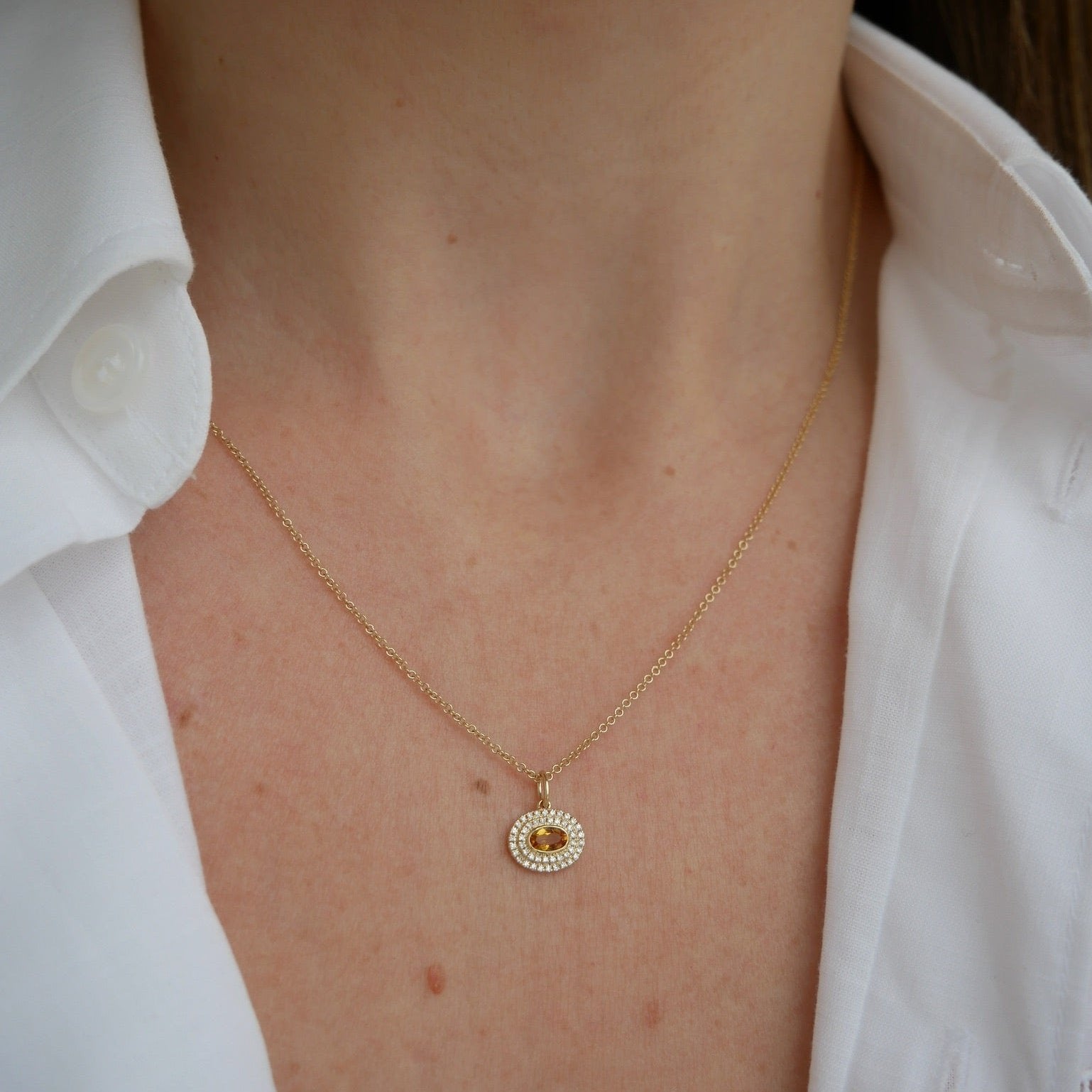 Diamond & Oval Citrine Gem Necklace