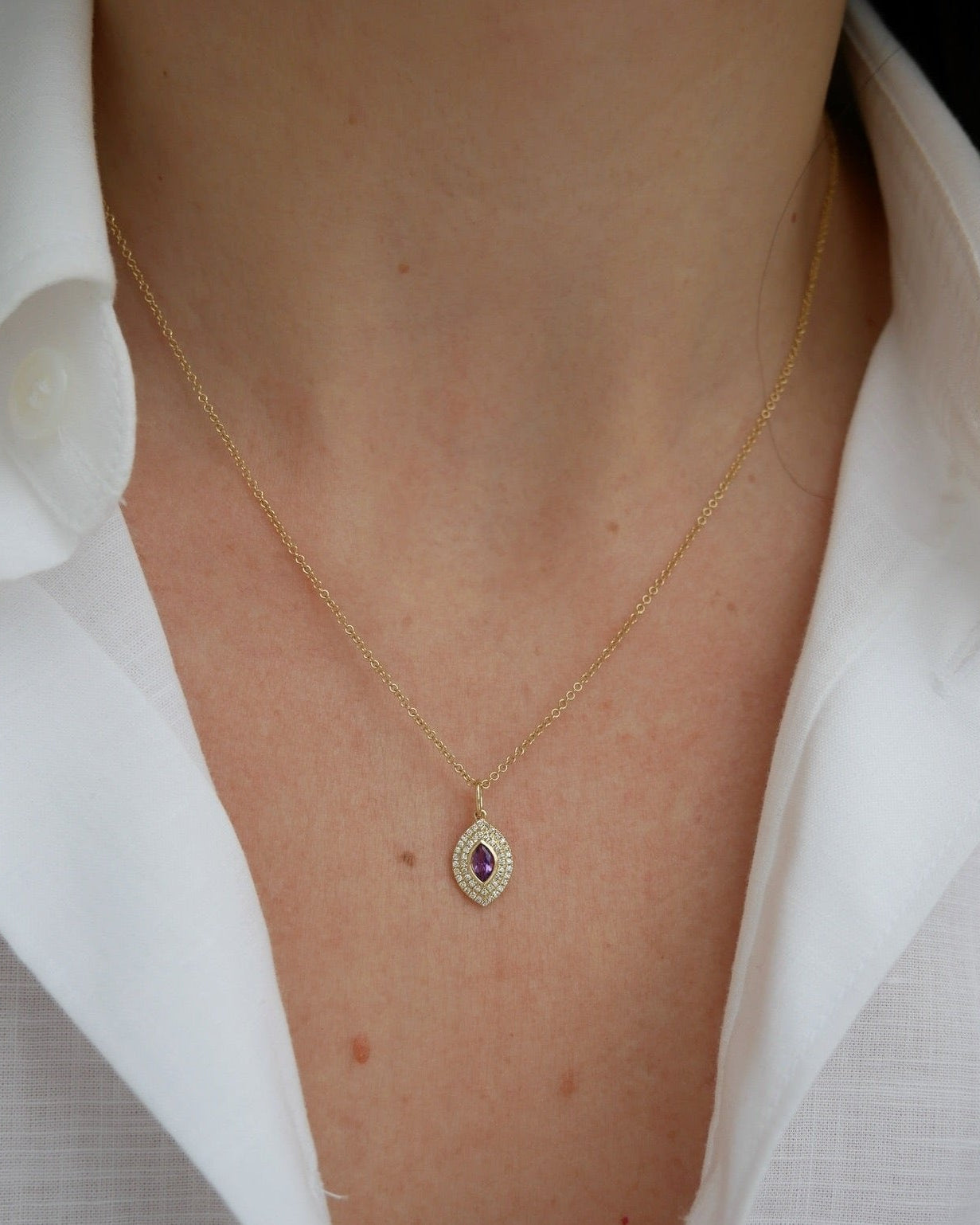 Diamond & Marquise Amethyst Gem Necklace