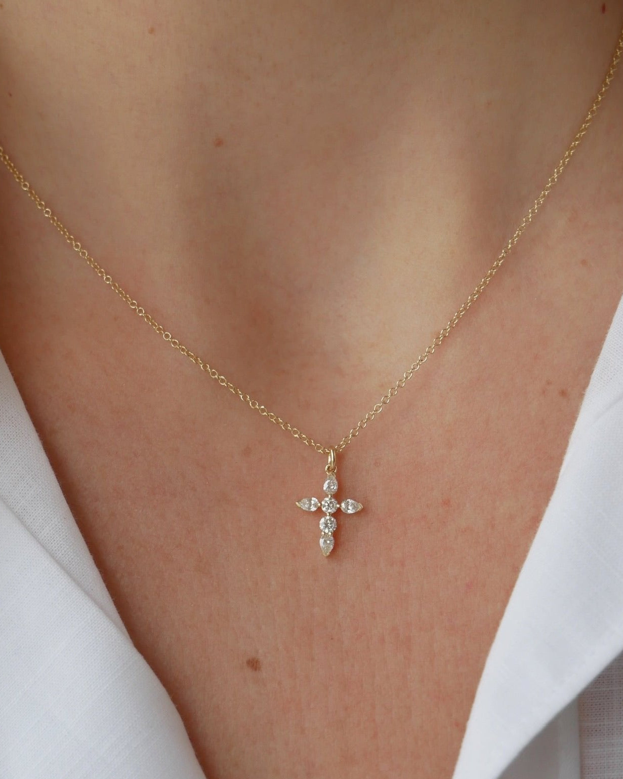 Prong Set Diamond Cross Necklace