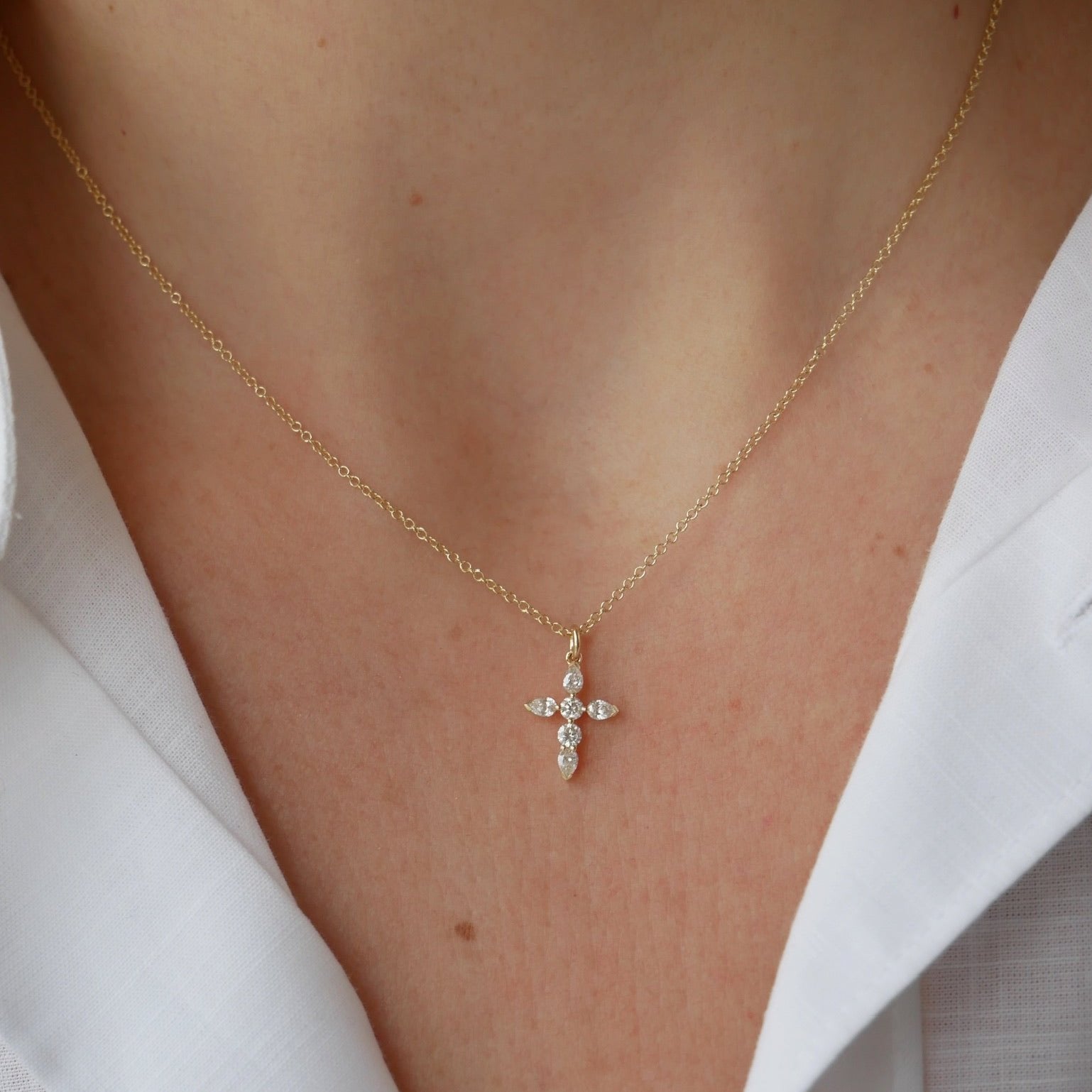 Prong Set Diamond Cross Necklace