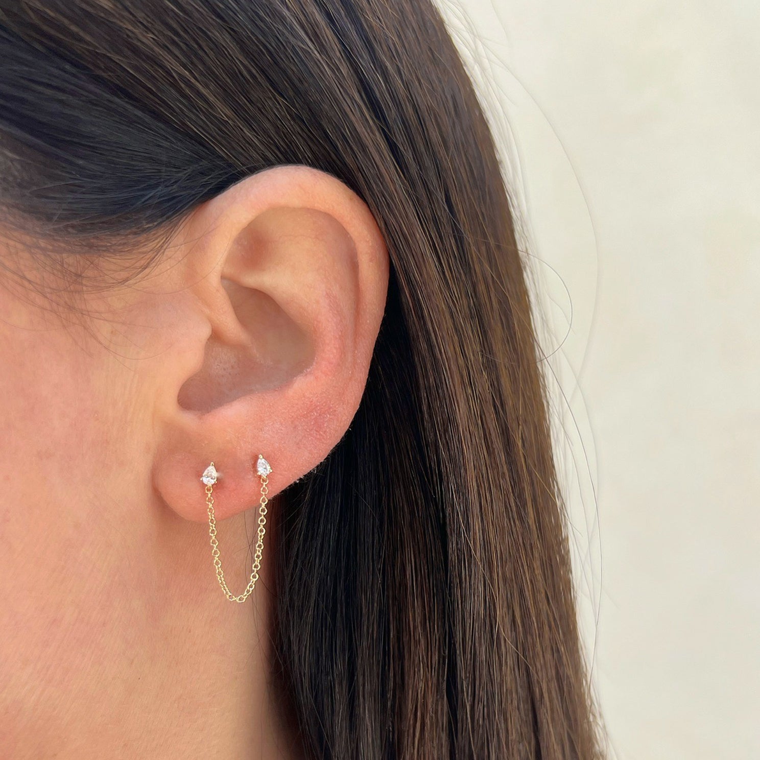 Pear Diamond Chain Double Stud Earring
