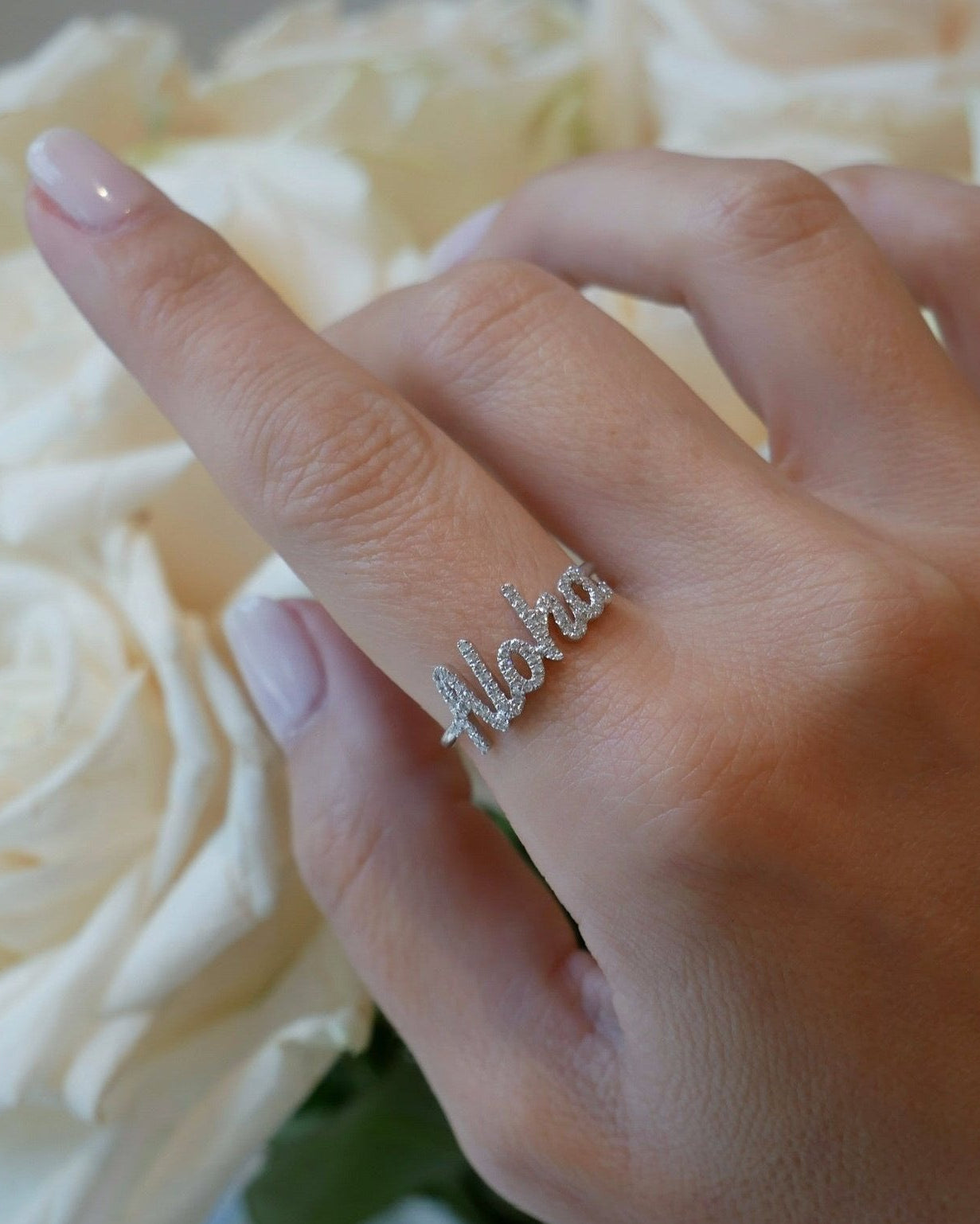 Diamond Script Name Ring