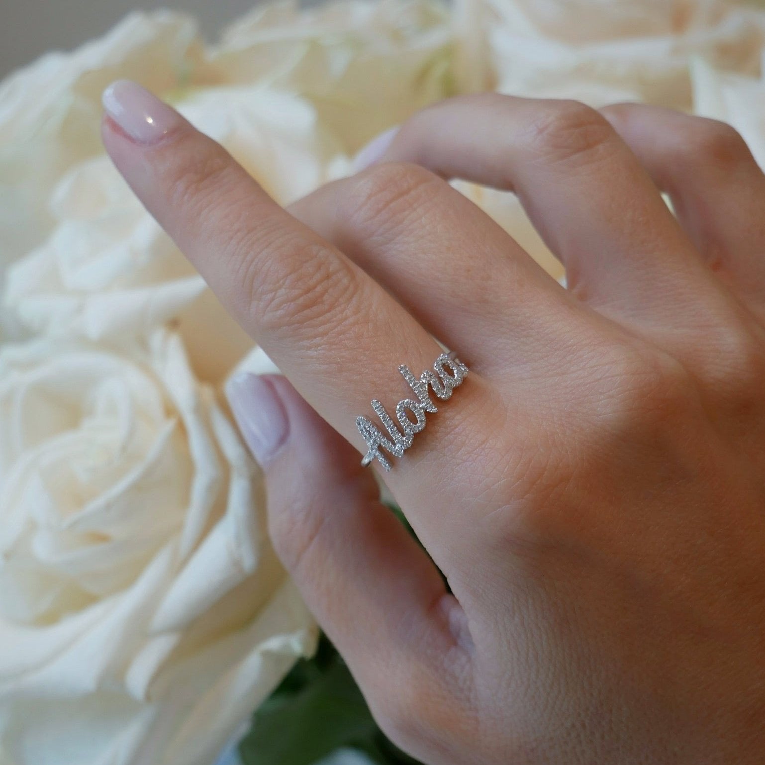 Diamond script initial ring on sale