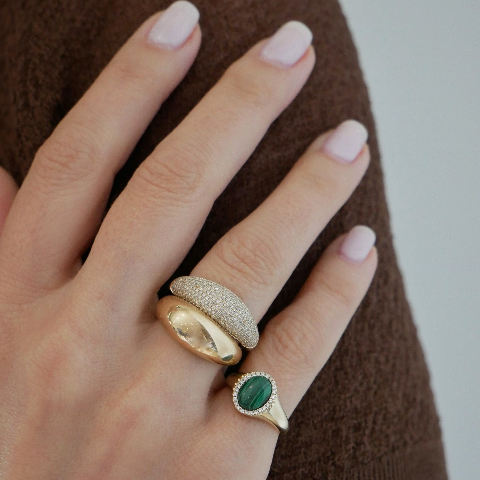 Diamond & Malachite Cabochon Signet Ring