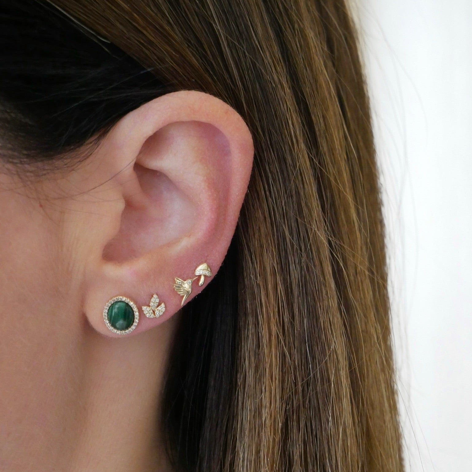 Diamond & Malachite Cabochon Stud Earrings