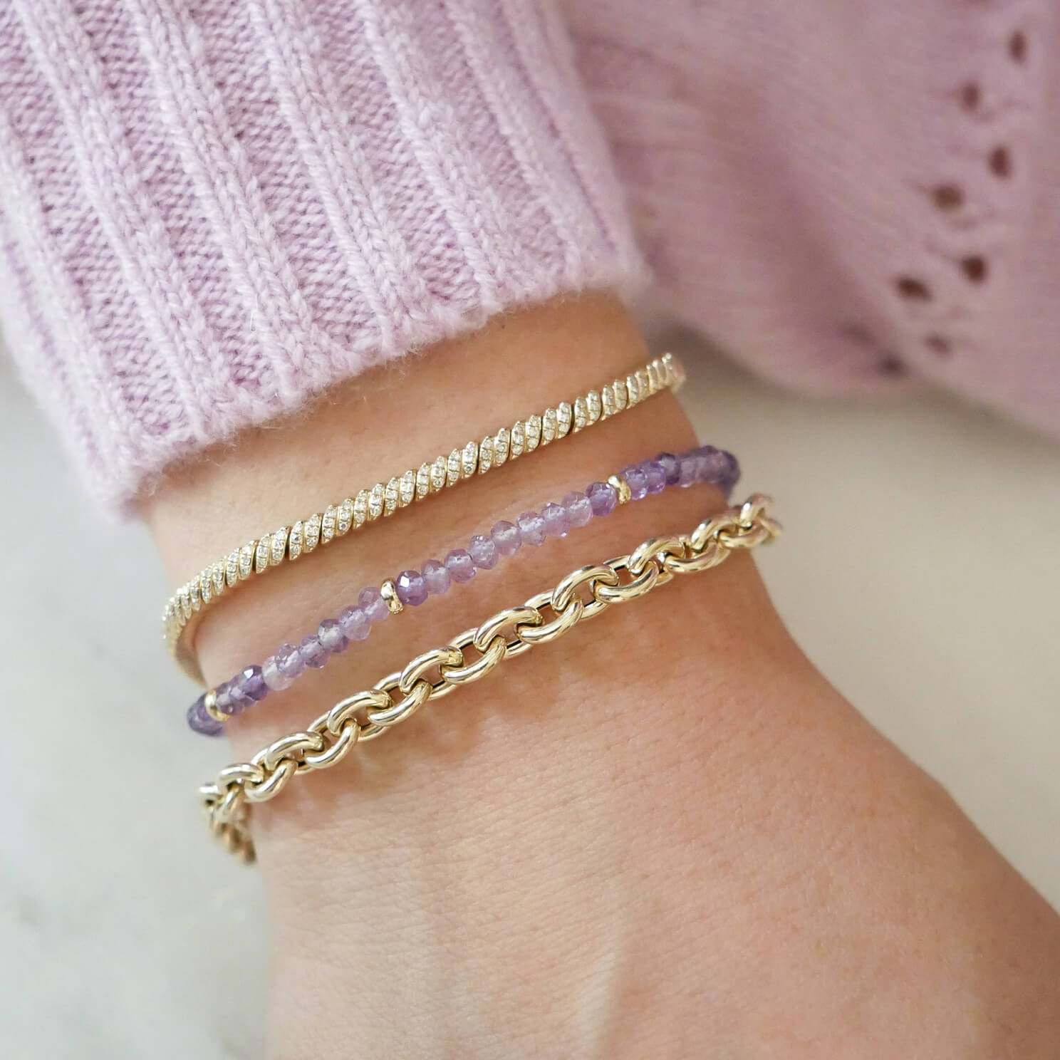 Birthstone Bead Bracelet In Amethyst
