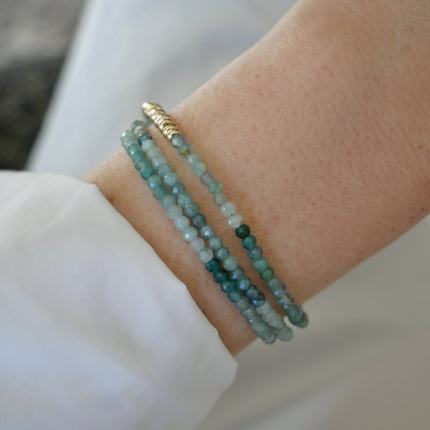 Ombré Tourmaline Birthstone Bead Necklace & Triple Wrap Bracelet