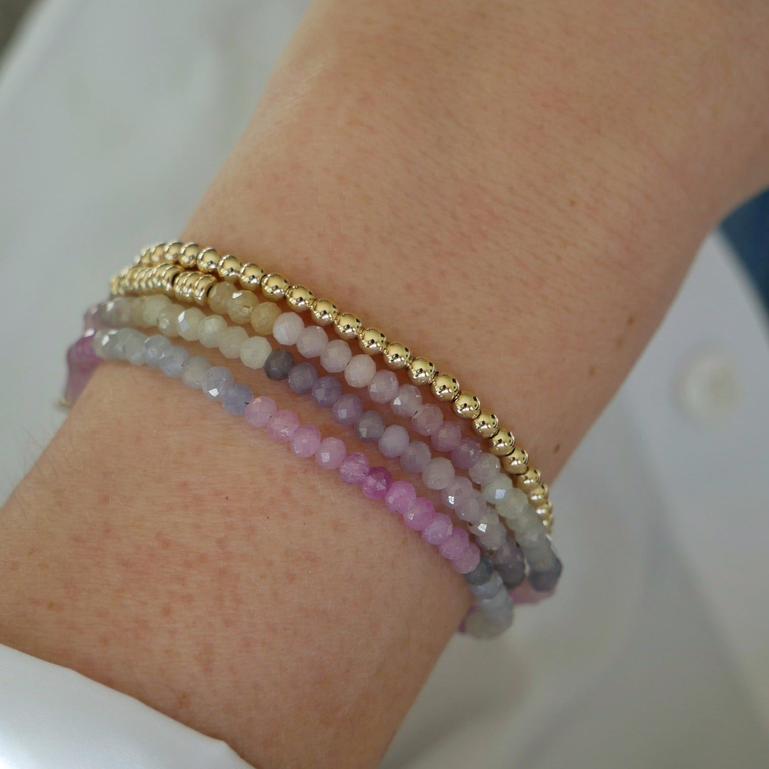 Ombré Sapphire Birthstone Bead Necklace & Triple Wrap Bracelet