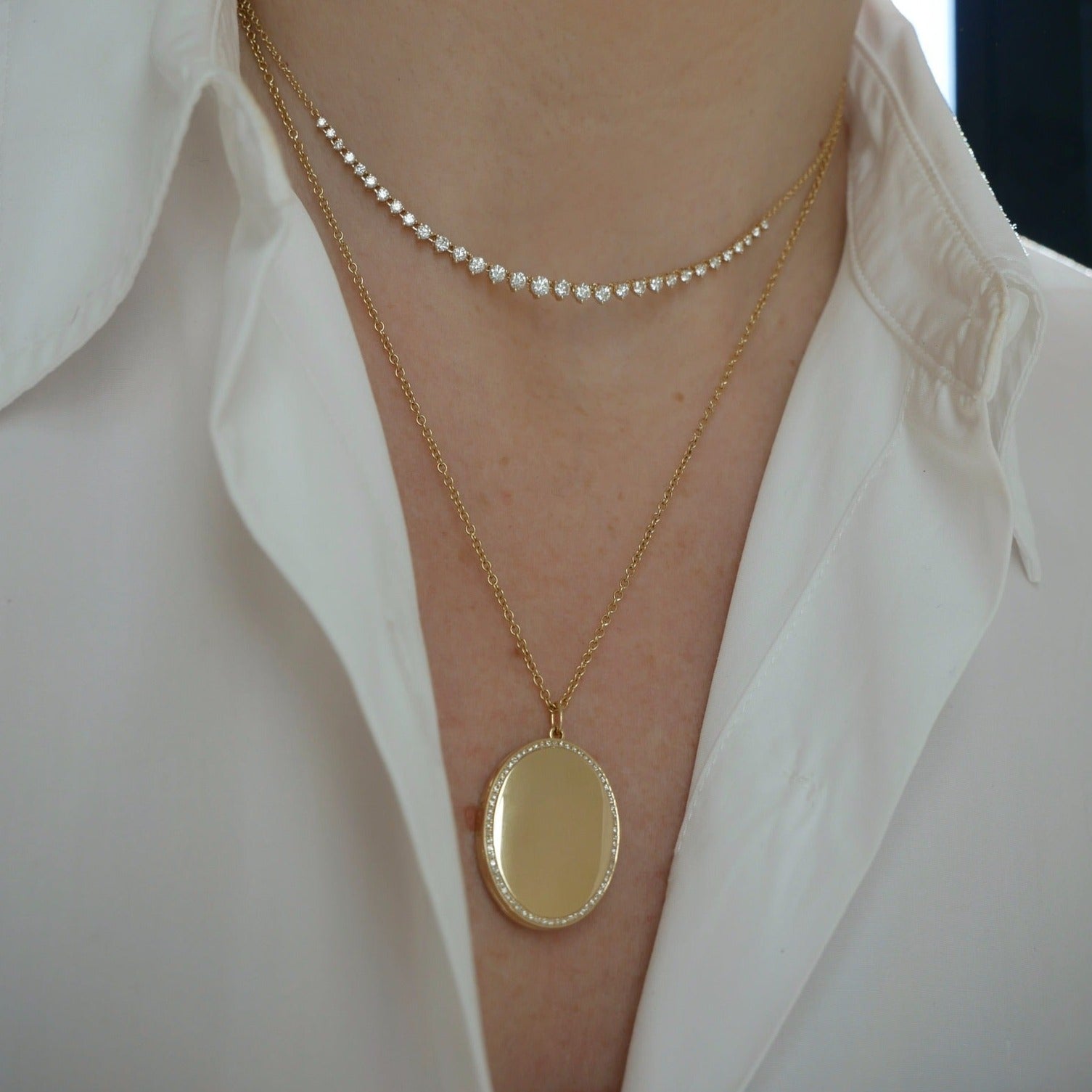 Gold and Diamond Oval Locket Necklace — EF Collection®