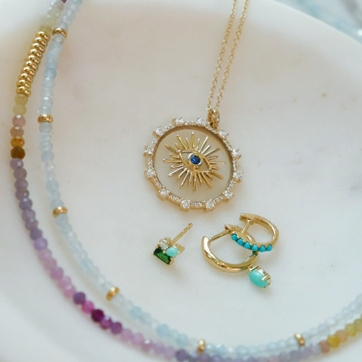 EF Collection Floating Evil Eye Pendant Necklace