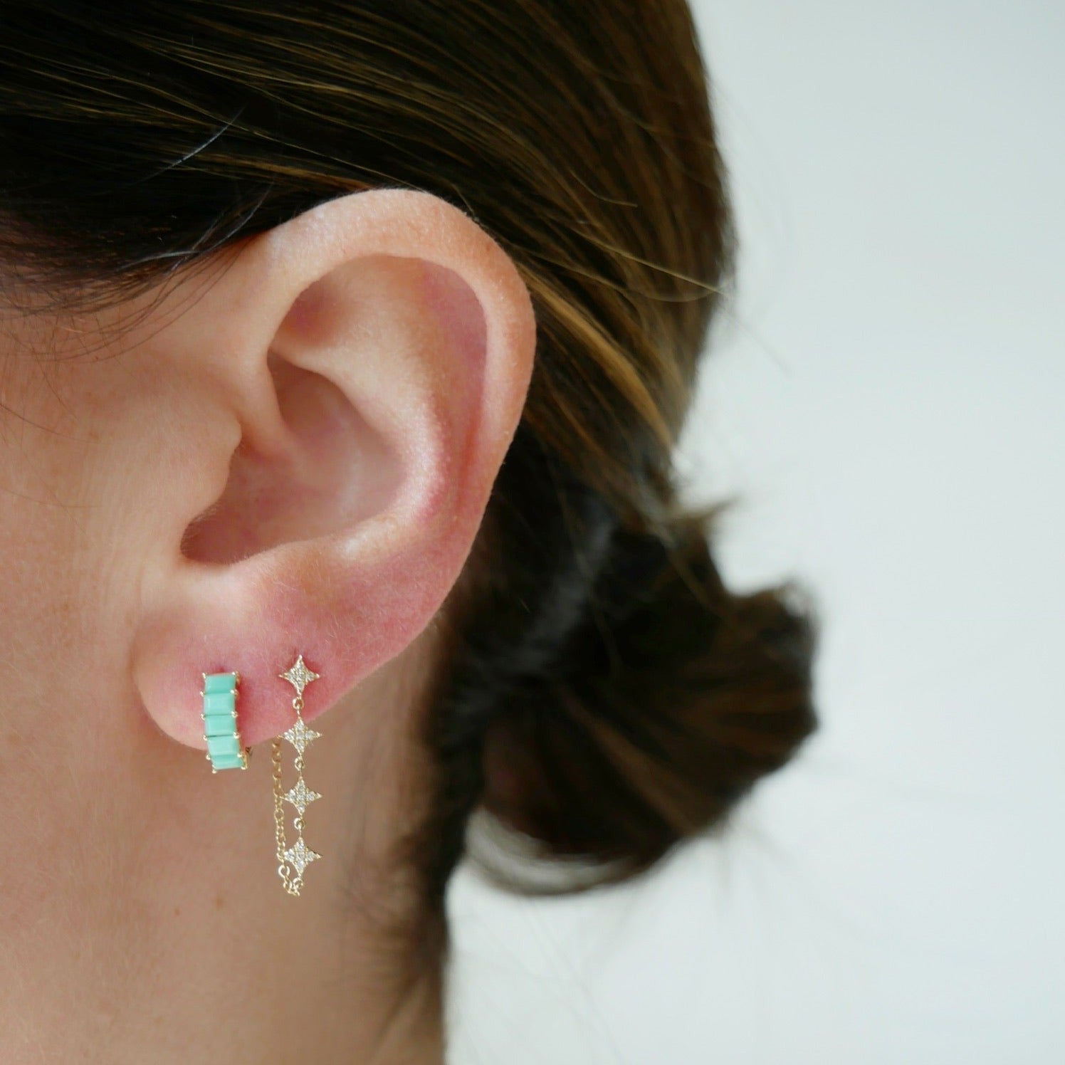Multi Diamond Sparkle Chain Stud Earring