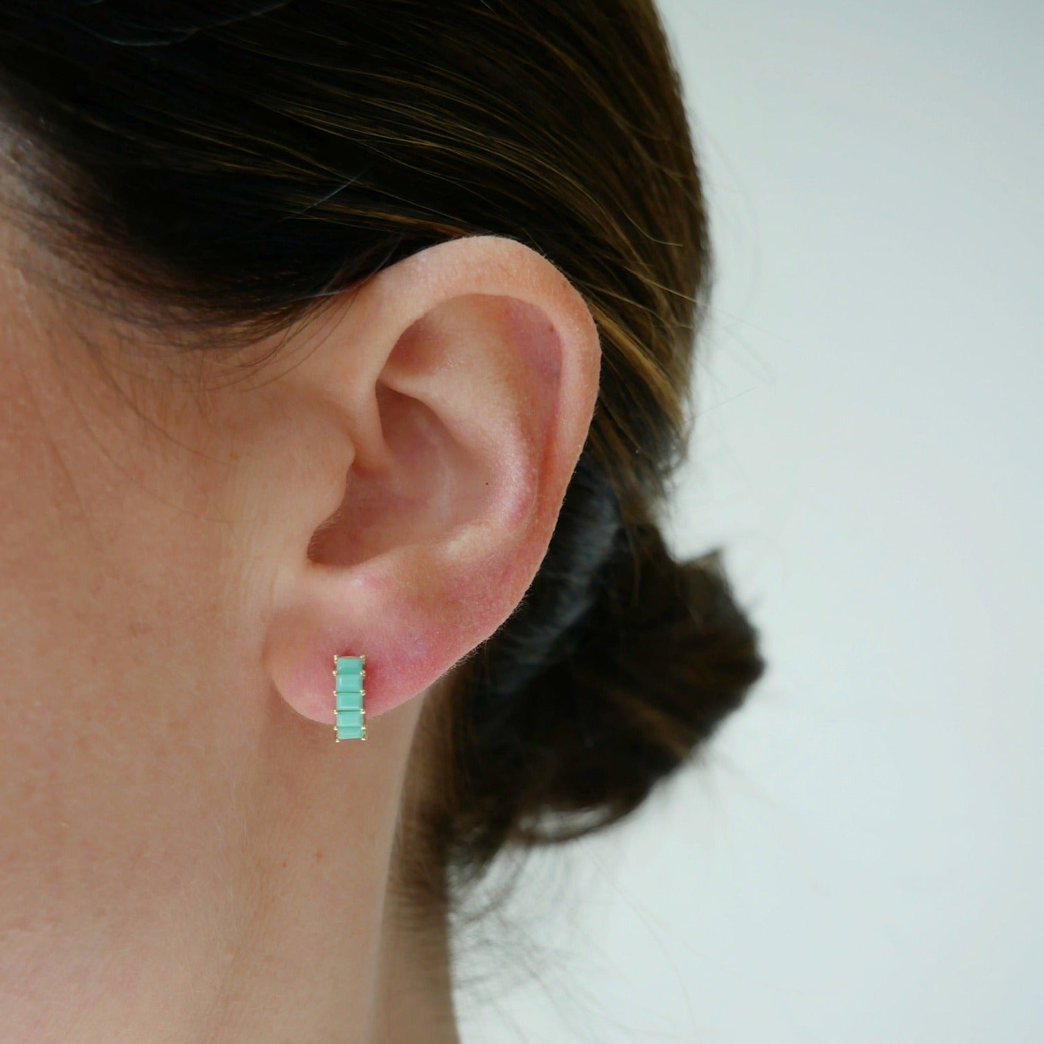 Prong Set Turquoise Baguette Mini Huggie Earring