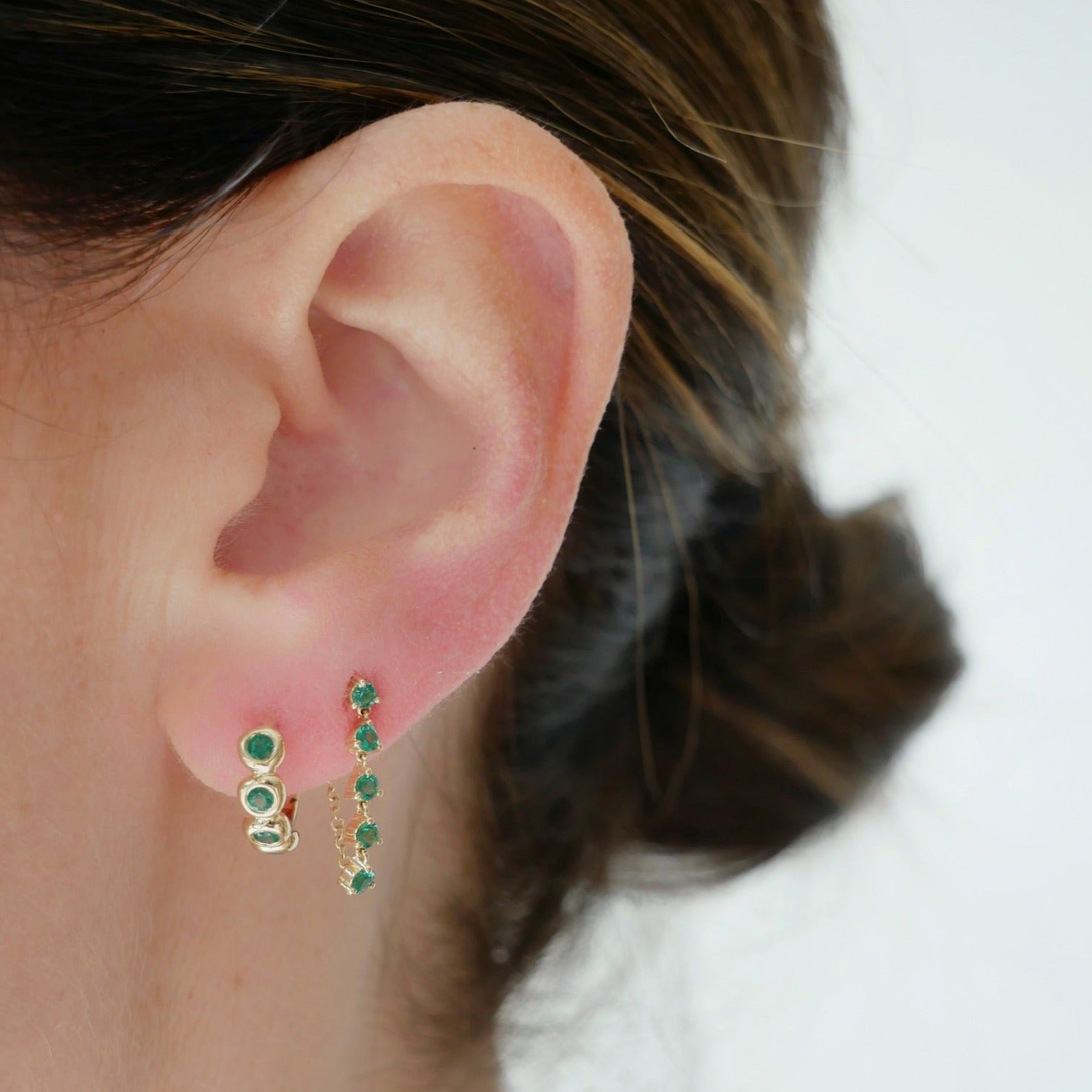 Emerald Pillow Huggie Earrings