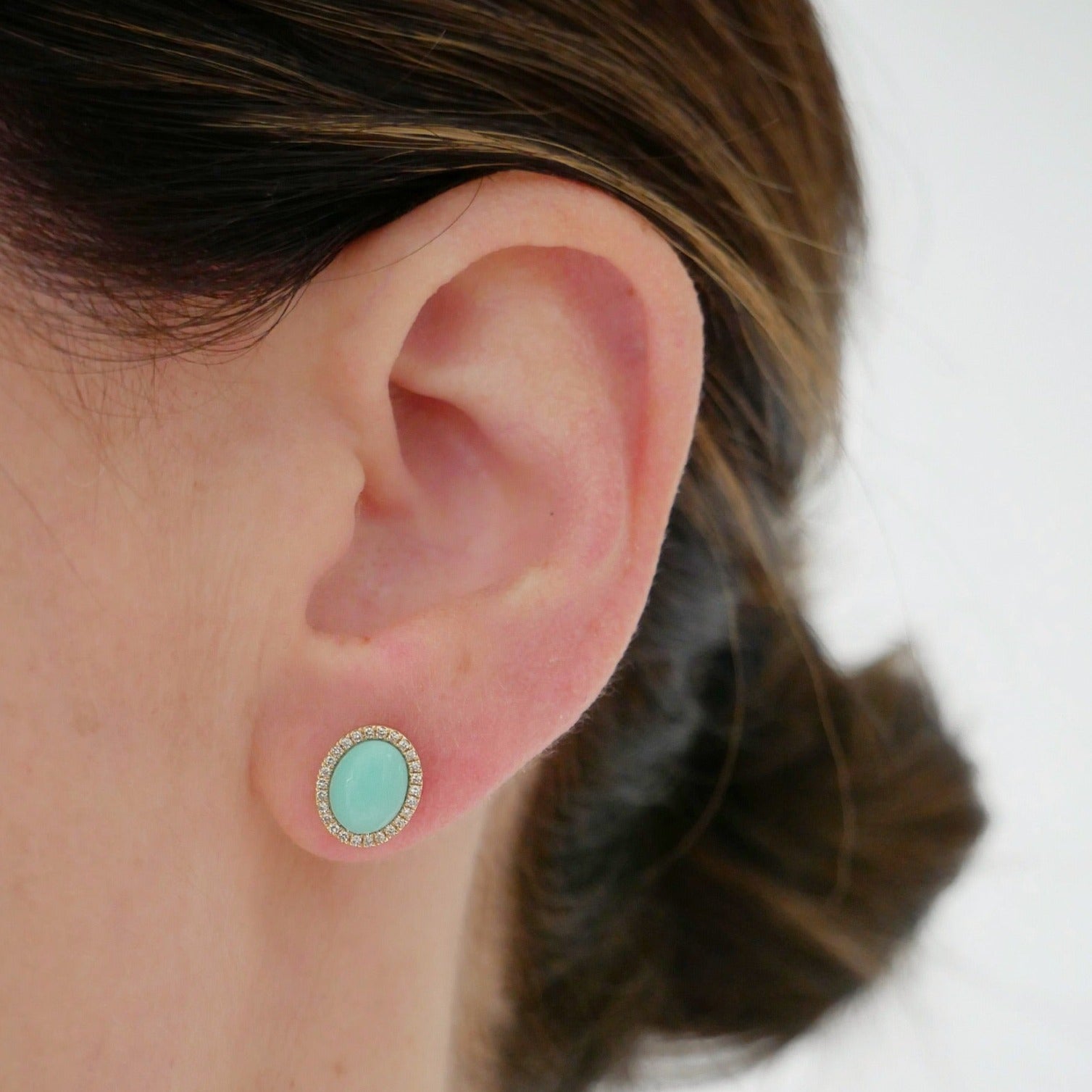 Diamond & Turquoise Cabochon Stud Earrings