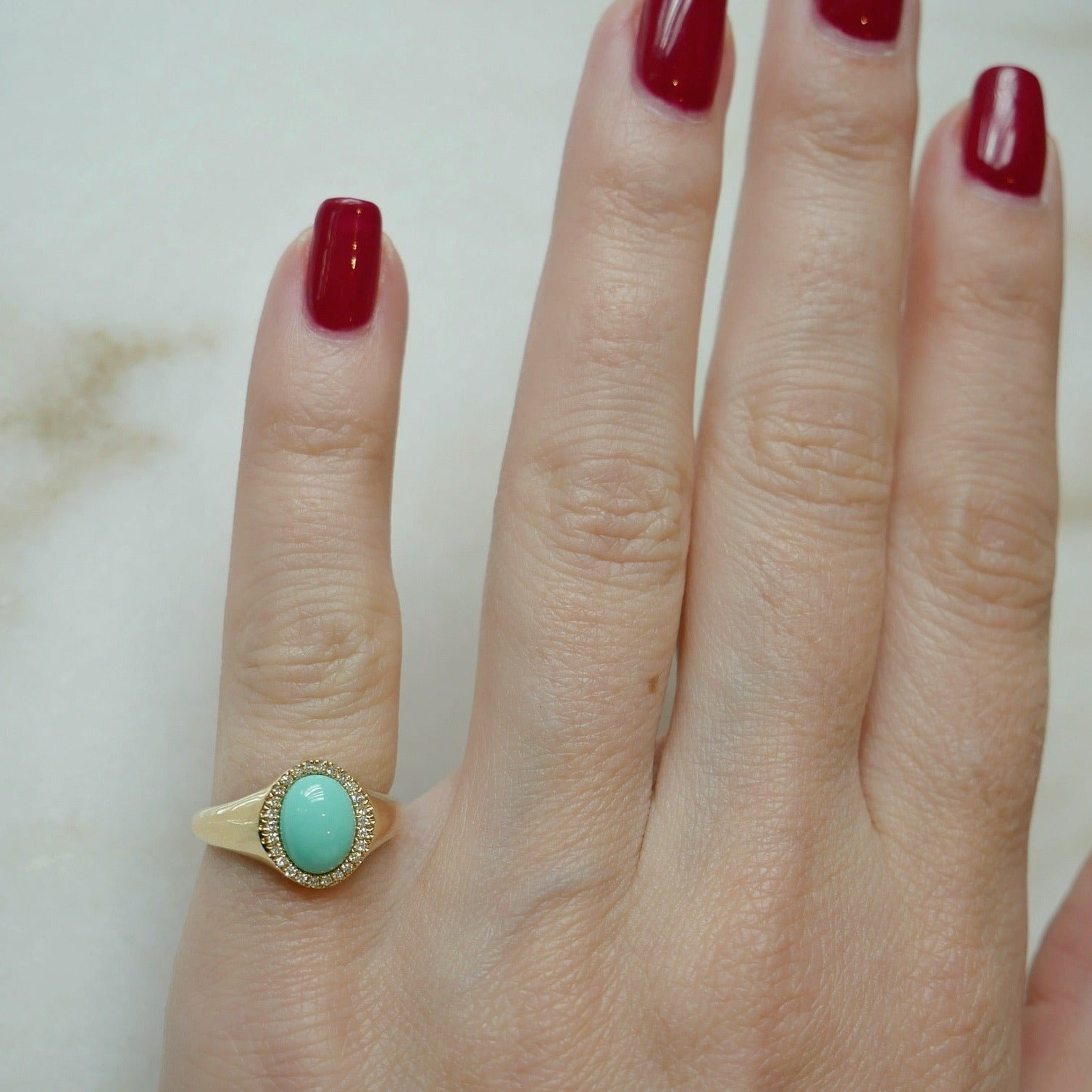 Diamond & Turquoise Cabochon Signet Ring