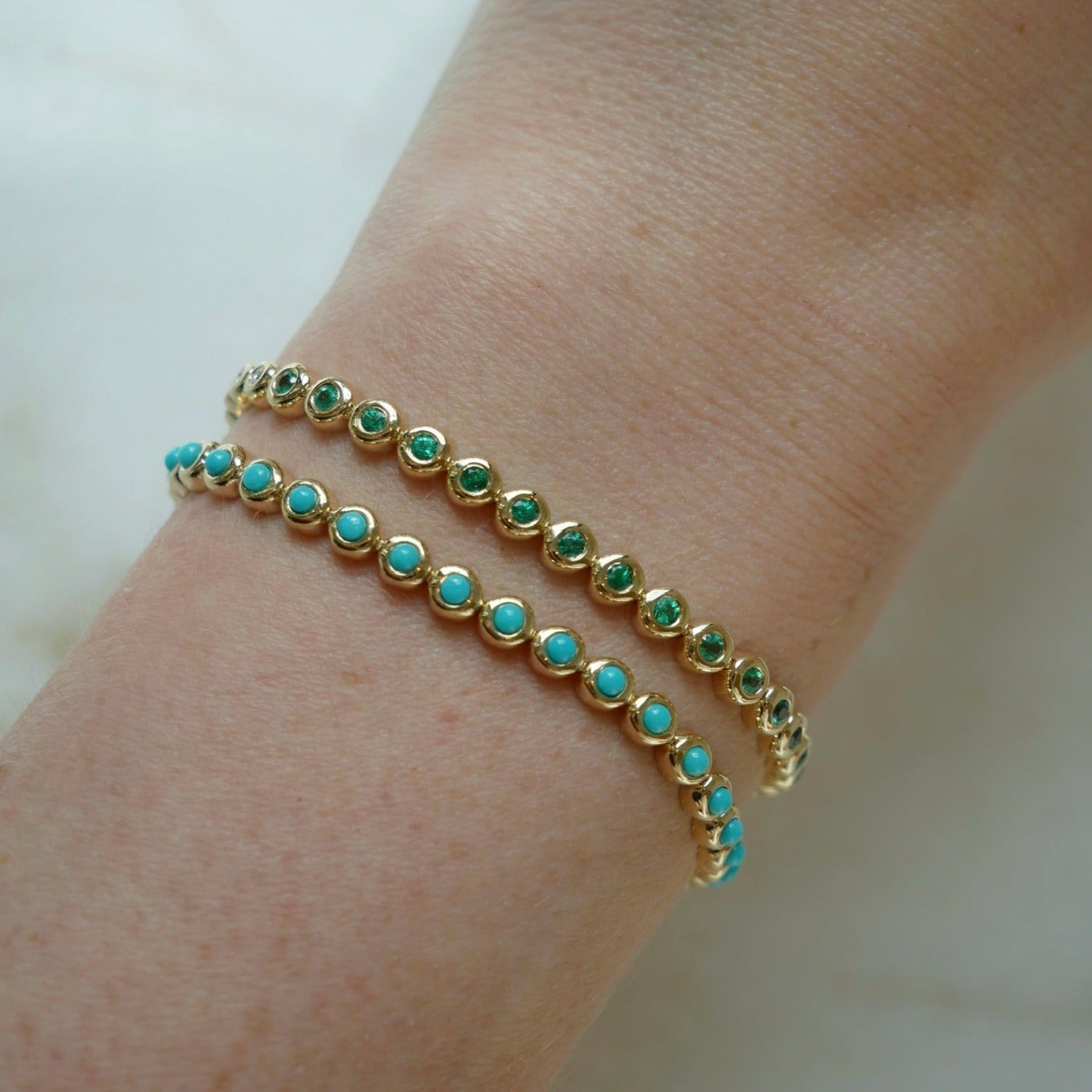 Emerald & Diamond Pillow Eternity Bracelet