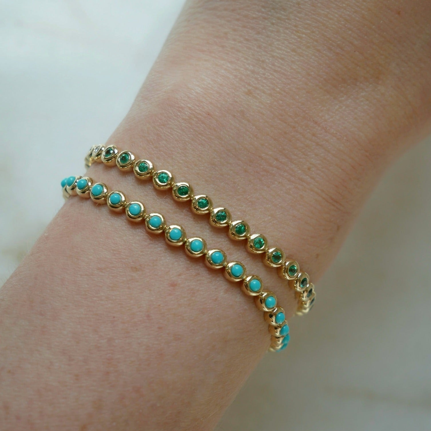 Turquoise & Diamond Pillow Eternity Bracelet