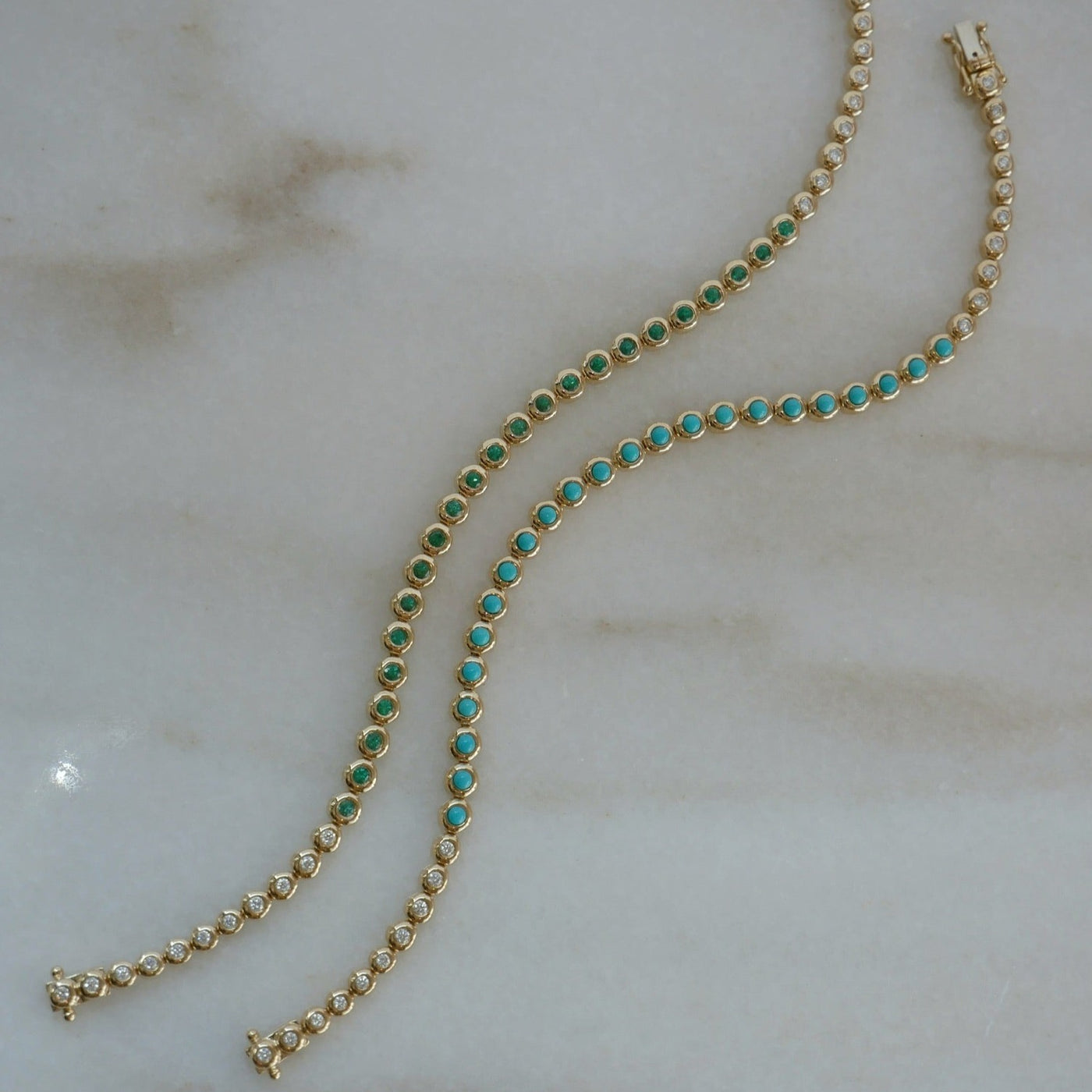 Turquoise & Diamond Pillow Eternity Bracelet