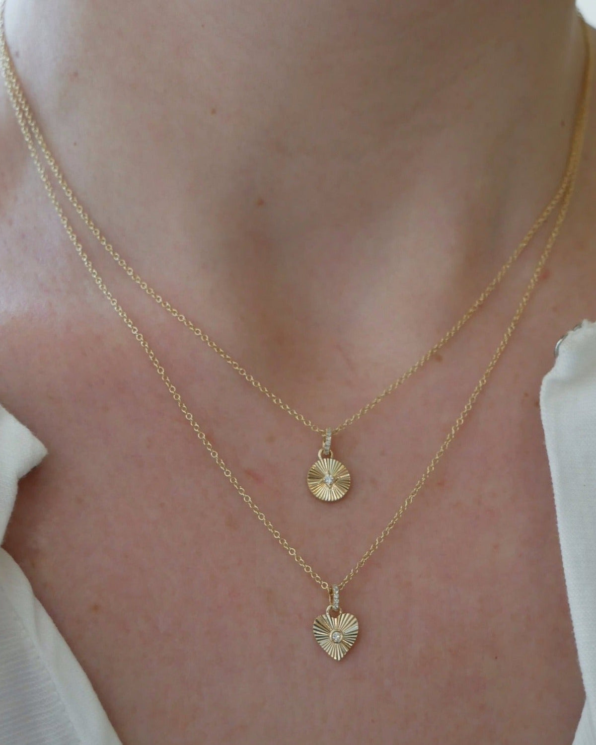 Gold & Diamond Fluted Disc Necklace