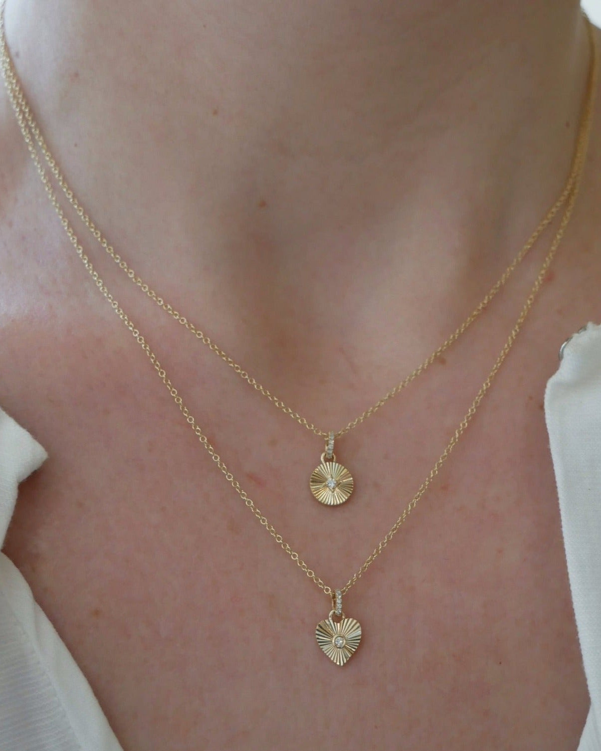 Gold & Diamond Fluted Disc Necklace