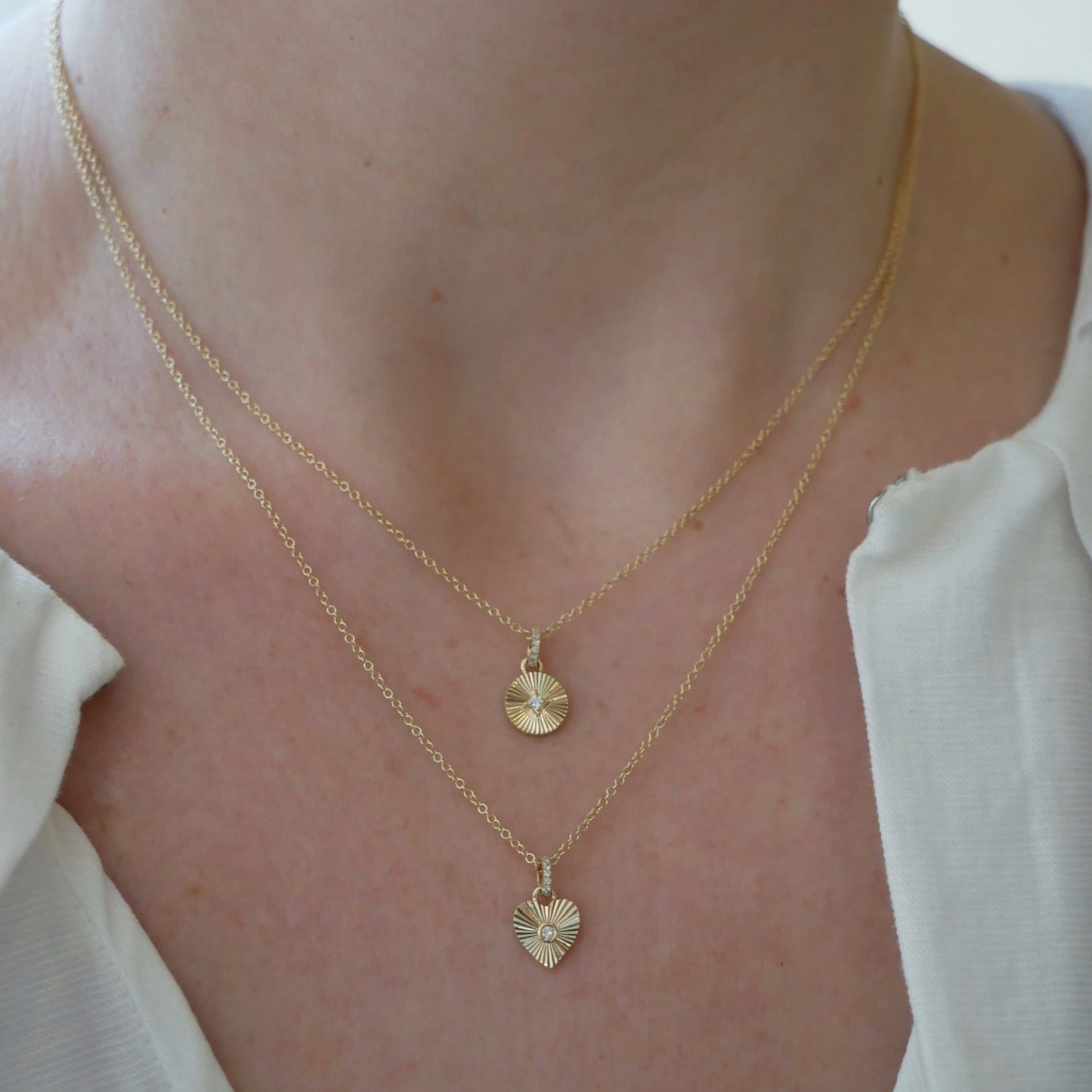 Gold & Diamond Fluted Disc Necklace