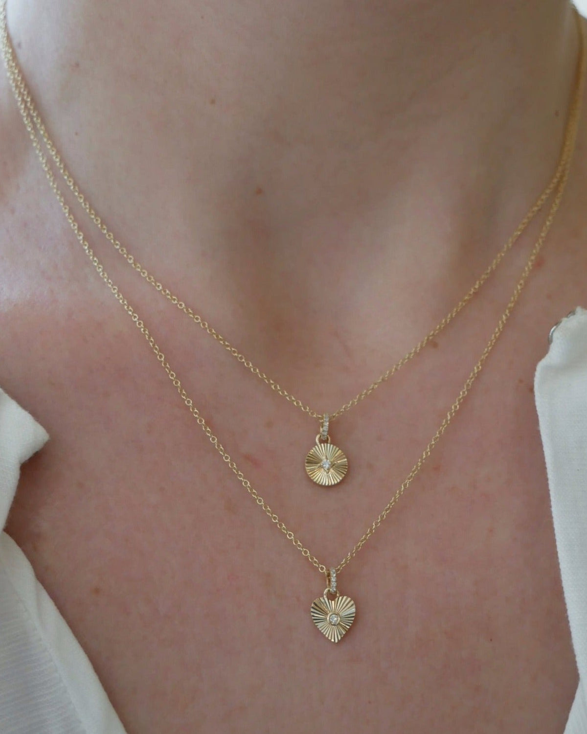 Gold & Diamond Fluted Heart Necklace