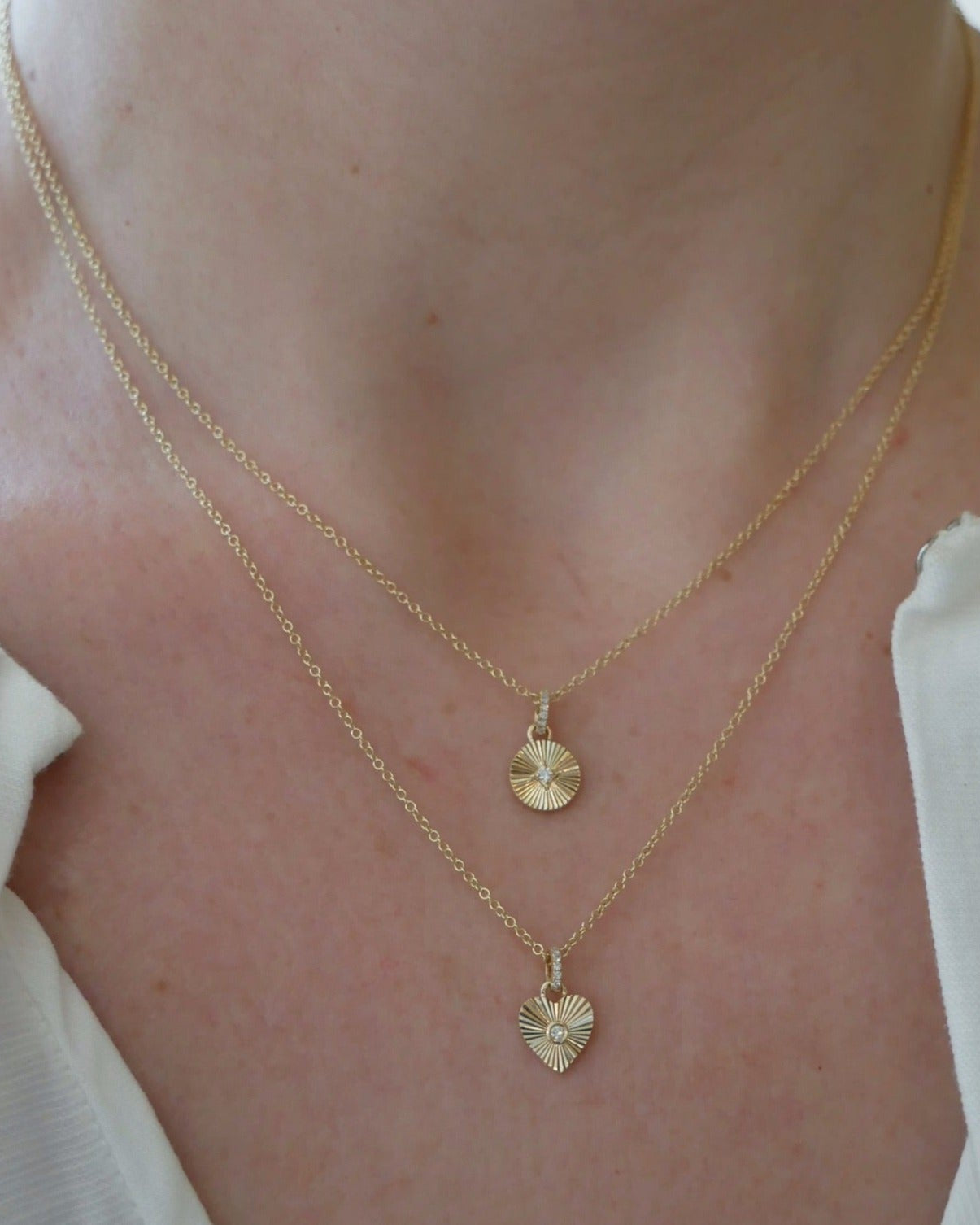 Gold & Diamond Fluted Heart Necklace