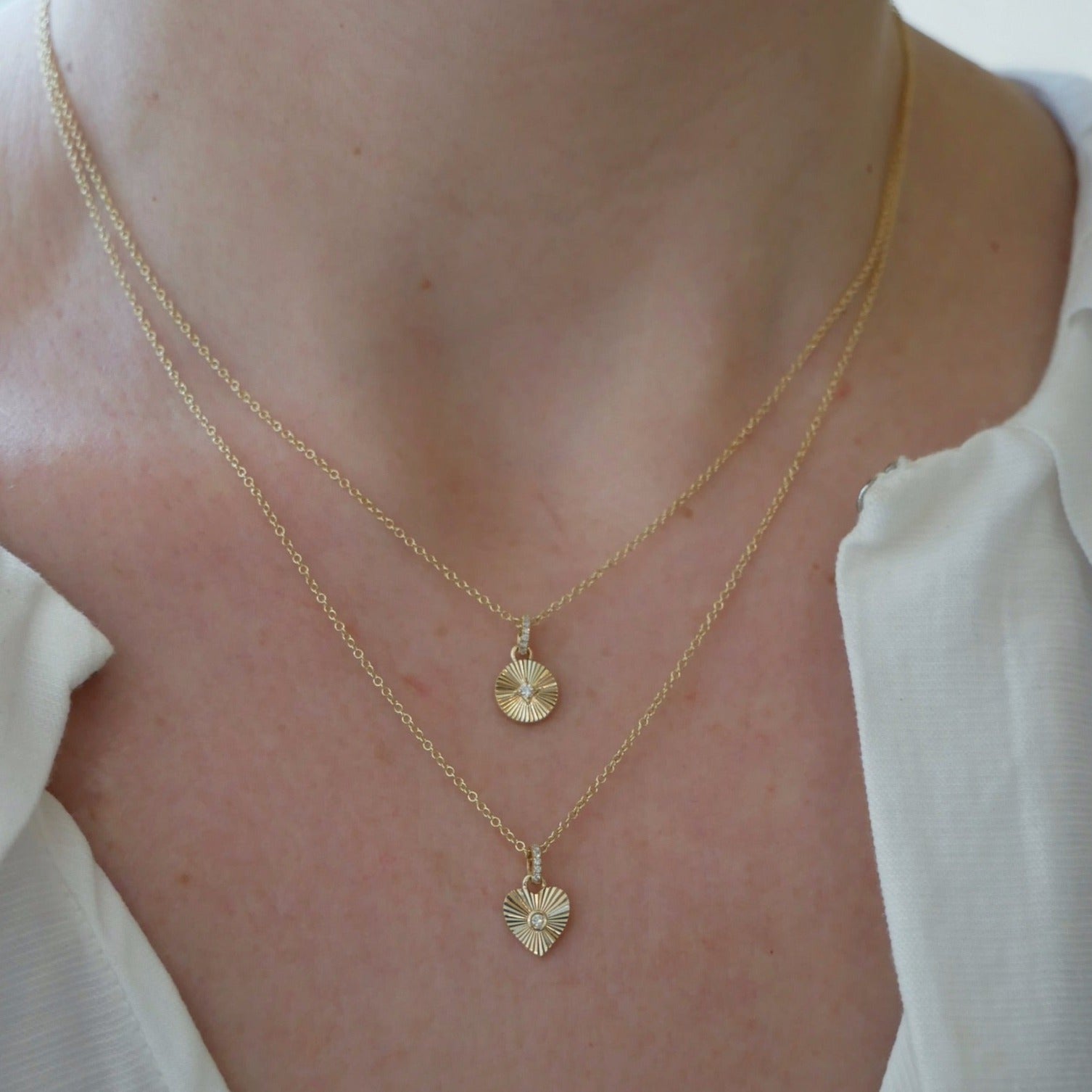 Gold & Diamond Fluted Heart Necklace
