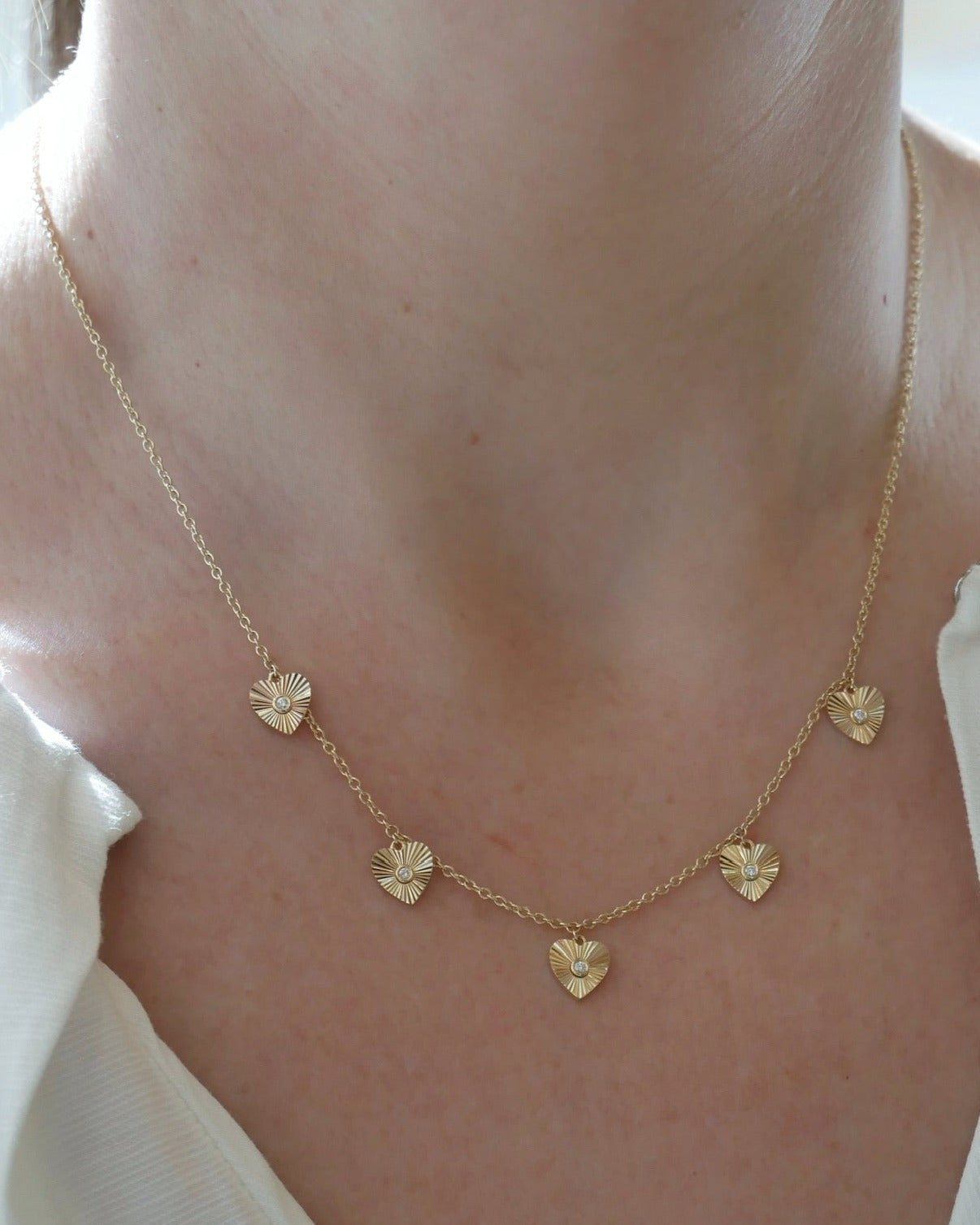 Multi Gold & Diamond Fluted Heart Necklace