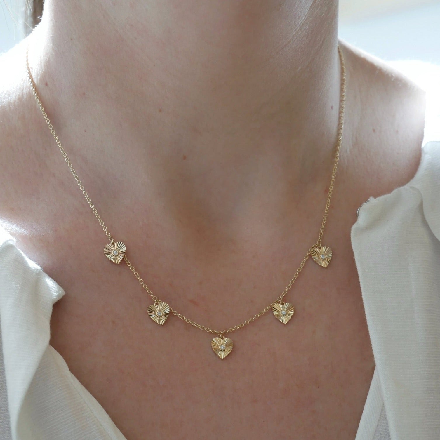 Multi Gold & Diamond Fluted Heart Necklace