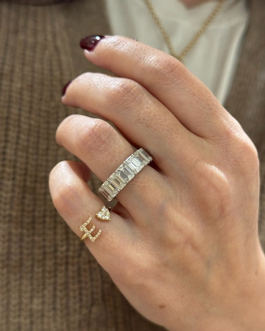 Full Cut Diamond Heart Initial Ring