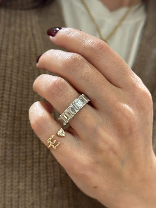 Full Cut Diamond Heart Initial Ring