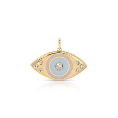 Jumbo Evil Eye Protection Charm in 14k Yellow Gold with enamel and diamonds | Necklace Charm