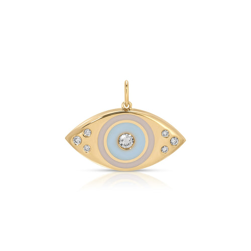 Jumbo Evil Eye Protection Charm in 14k Yellow Gold with enamel and diamonds | Necklace Charm