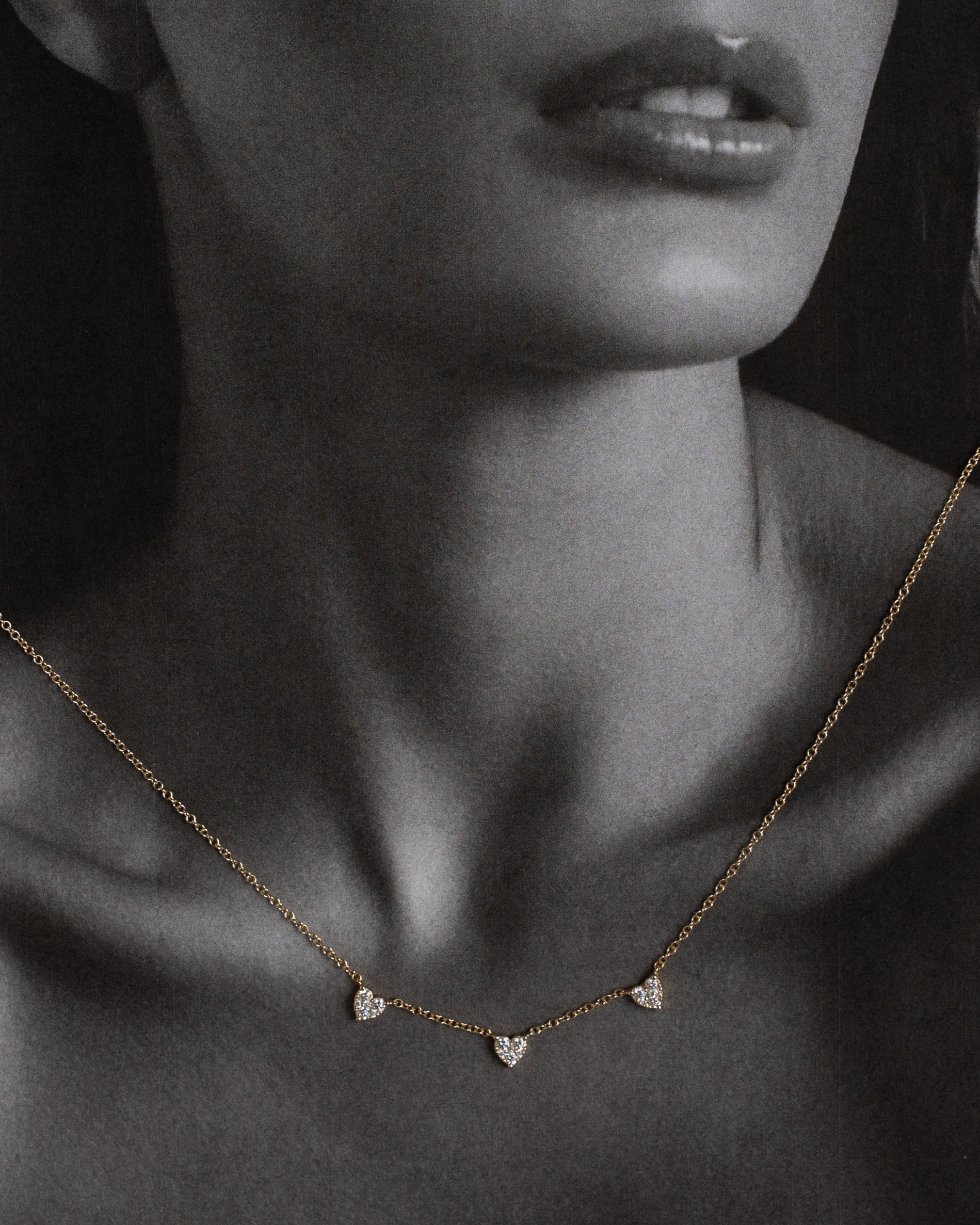 Triple Full Cut Diamond Heart Necklace