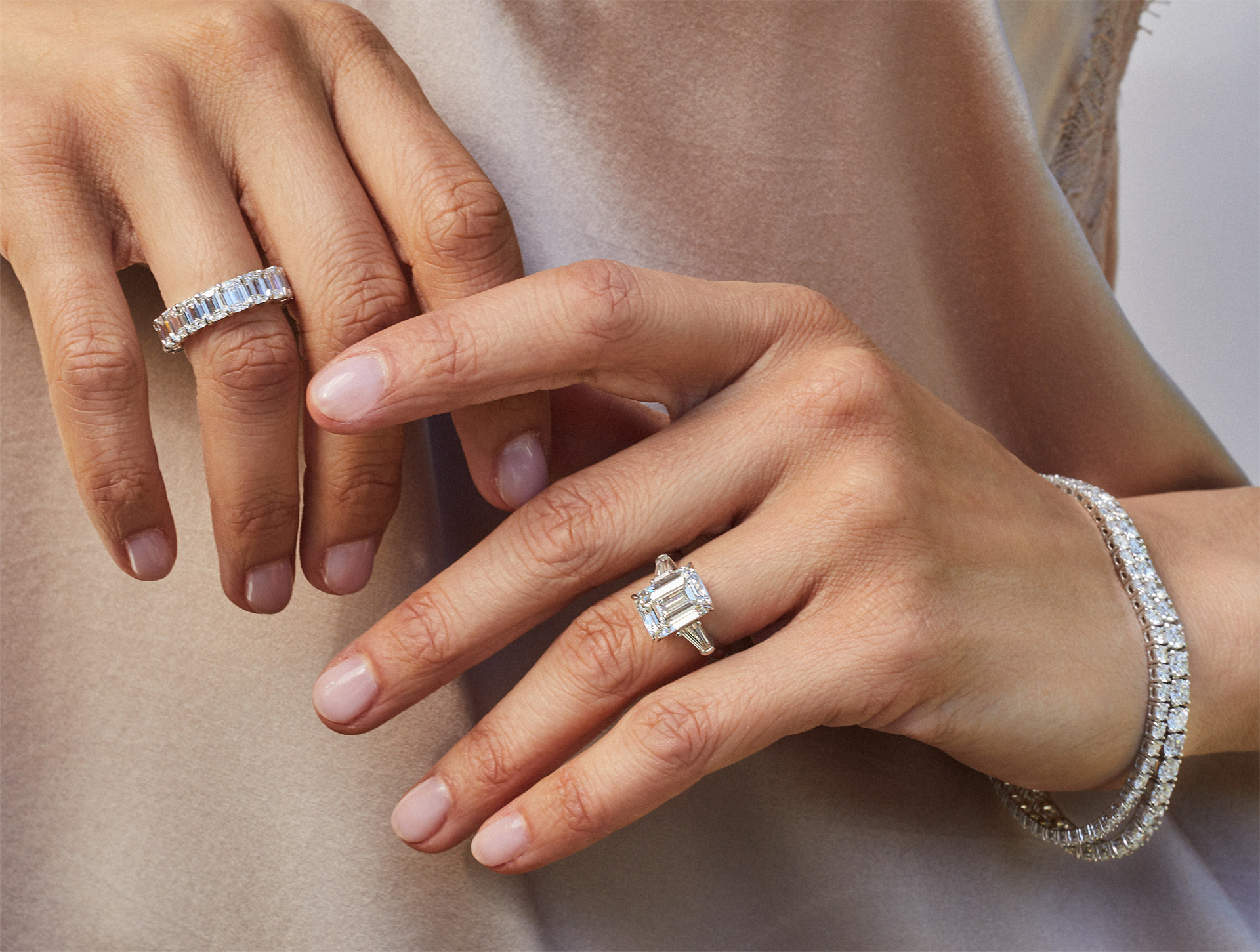 EF Collection bespoke diamond bracelets and rings styled on model