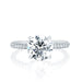 The Emily Engagement Ring with round cut center diamond with 3-sided micro pave diamonds on platinum band