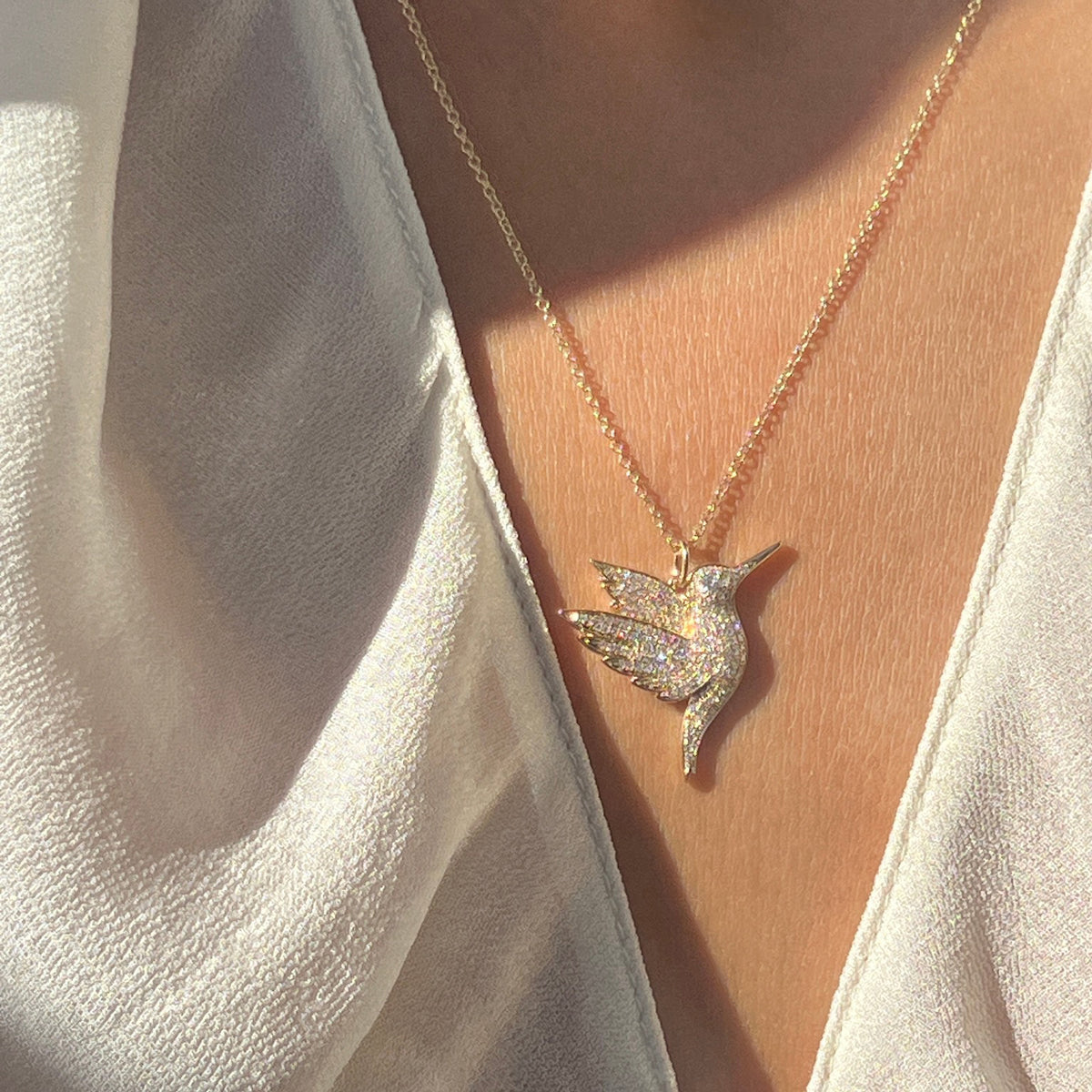 Pavé Diamond Hummingbird Necklace